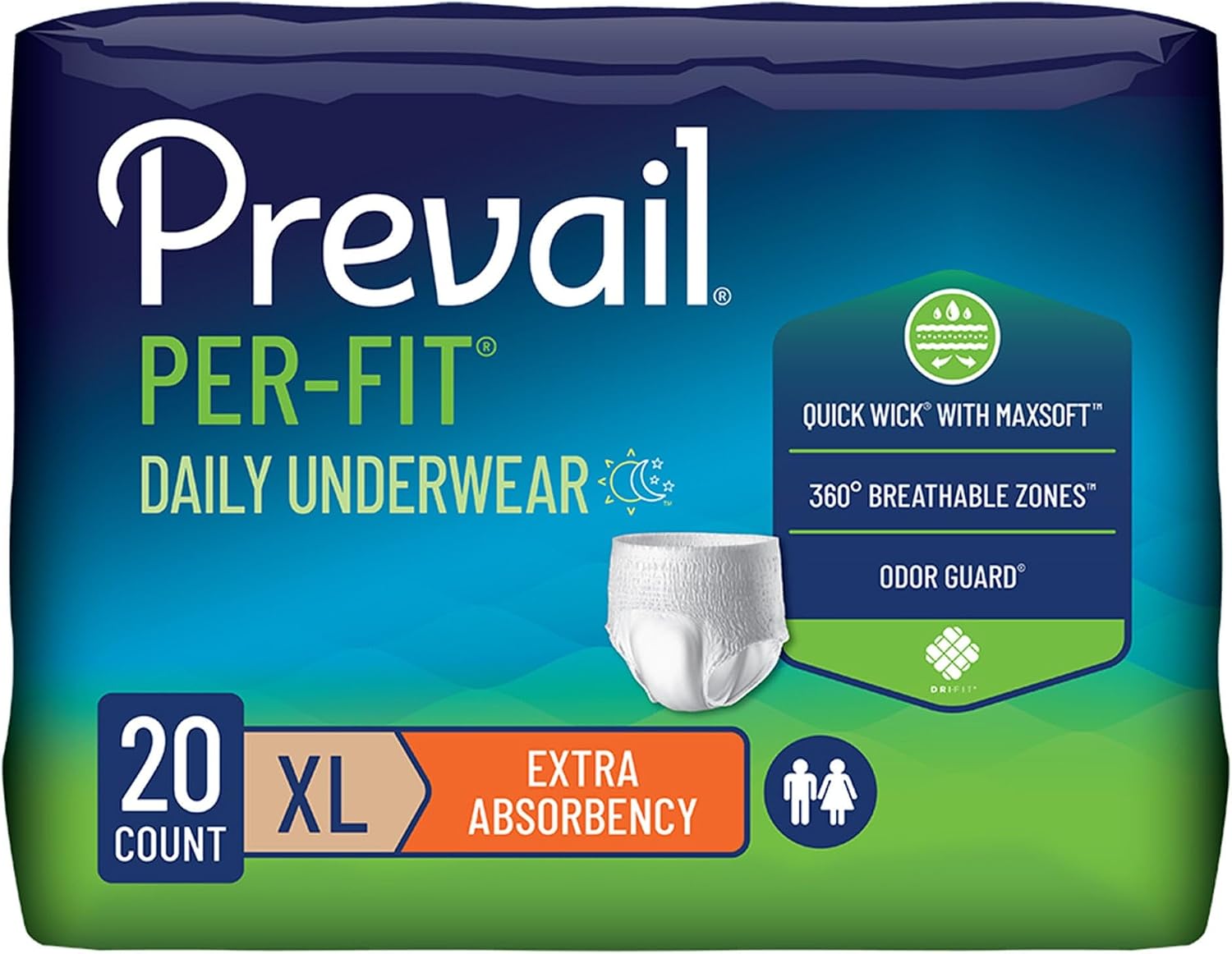 Prevail Per-Fit Daily Protective Underwear, Unisex Adult Disposable Adult Diaper for Men & Women, Extra Absorbency, Medium, 80 Count (4 Packs of 20) | Disposable, Incontinence, Extra Absorbency