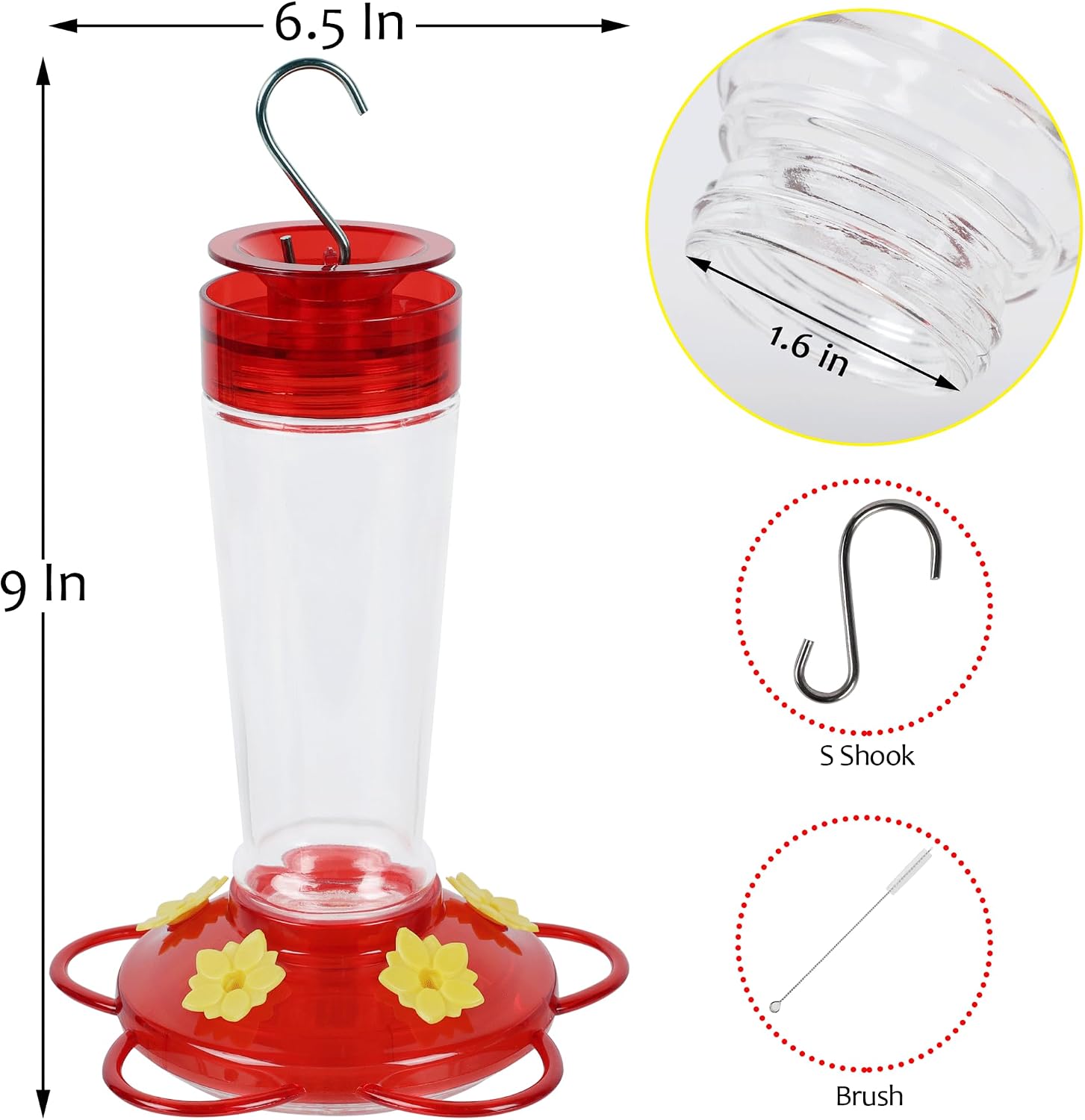Shrdaepe Hummingbird Feeder, Glass Bottle Bird Feeders, 5 Feeding Ports, 10-Ounce Nectar Capacity