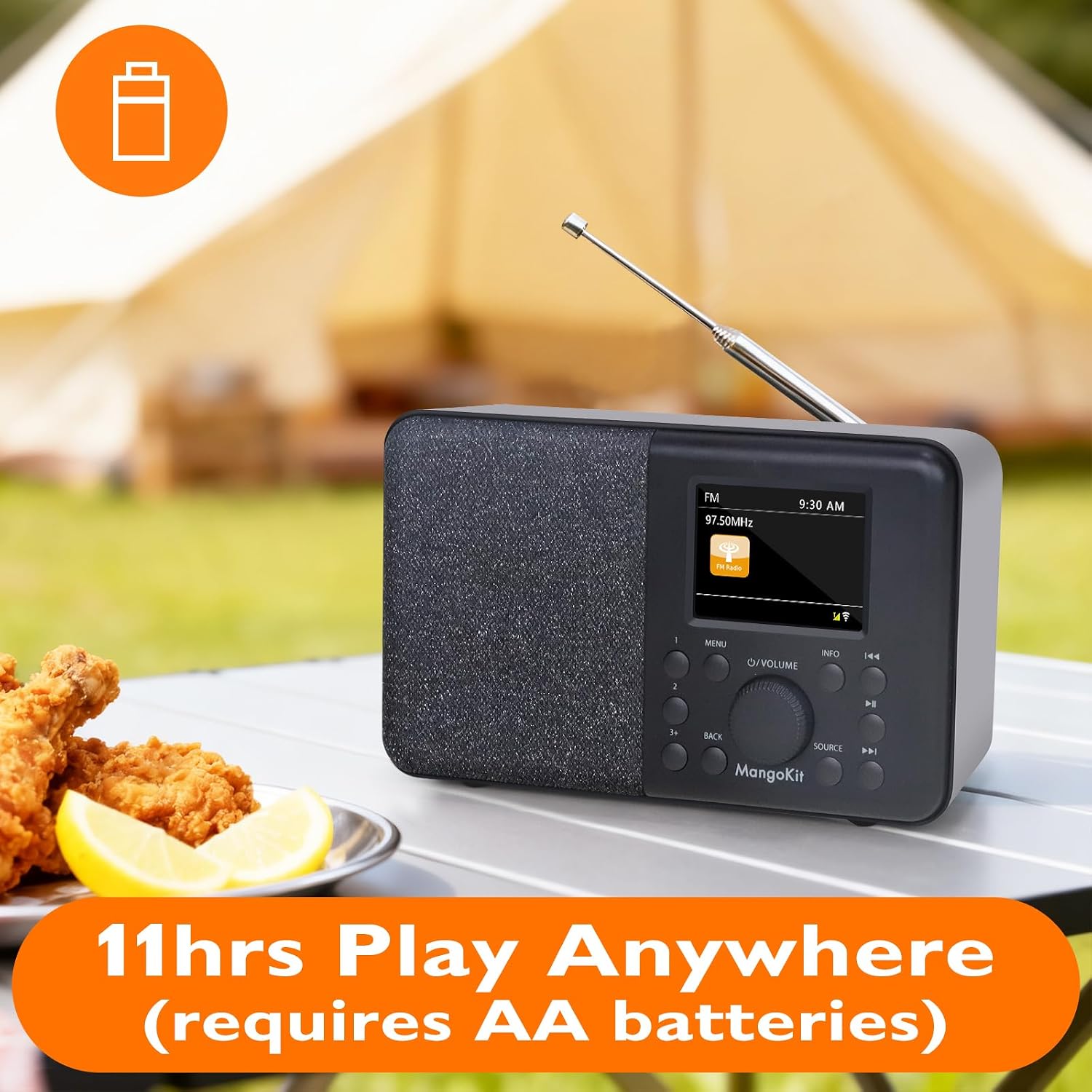 SR10 WiFi Radio, Bluetooth, FM & Internet, Walnut | 60 presets, dual alarms, colour display, OKTIV App control, podcast player, mains or AA battery, headphone jack, compact