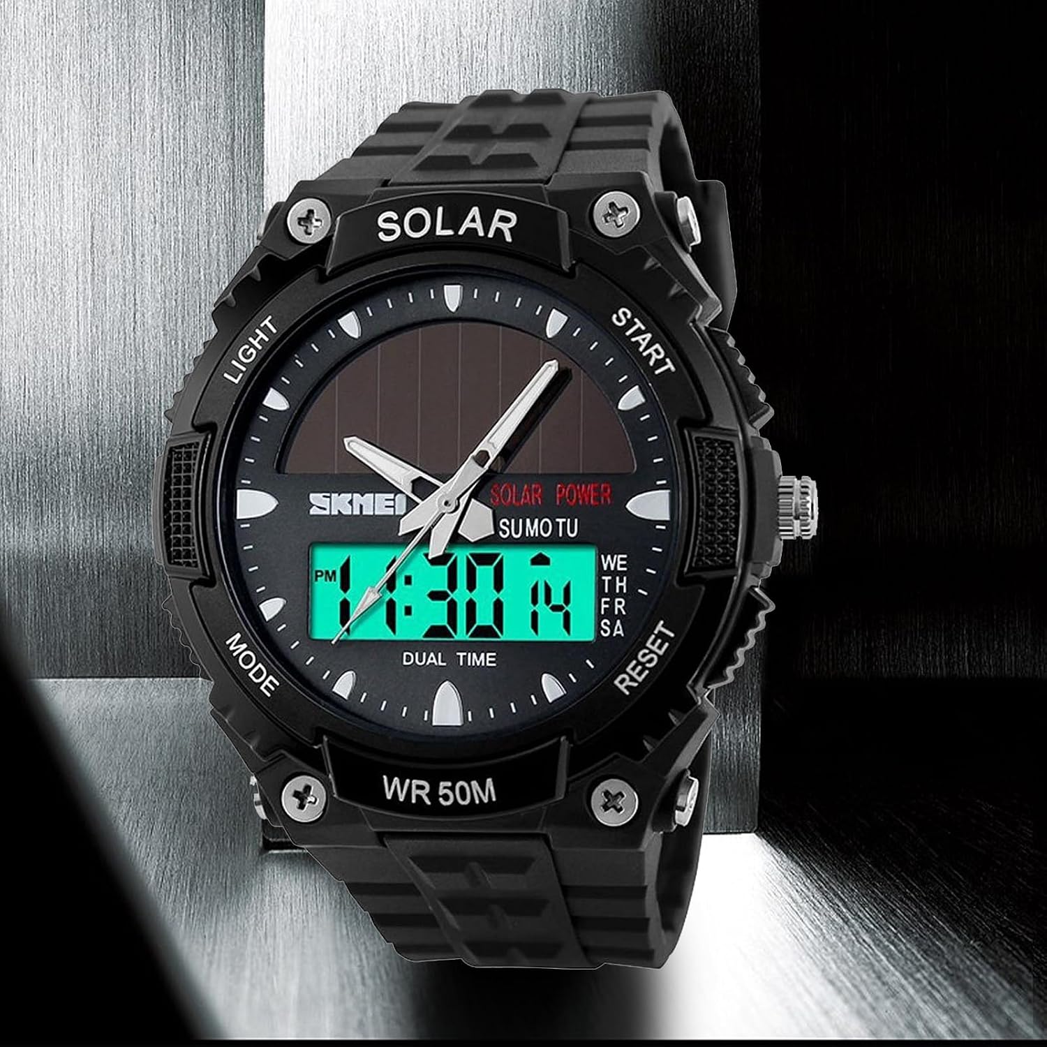 FANMIS Men Sports Outdoor Watch Analog Digital Multifunctional Black Watch | Black Sports Watch Casual Quartz Wristwatch Waterproof Military Wrist Watch Tactics LED Alarm Stopwatch Digital Watch for Men