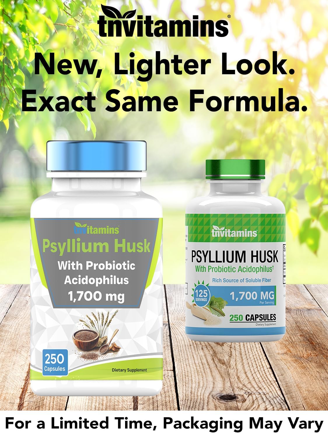 tnvitamins Psyllium Husk Capsules | 1700 MG - 250 Capsules | with Probiotic Acidophilus | Extra Strength Soluble & Dietary Fiber Supplement | Supports Digestive Health