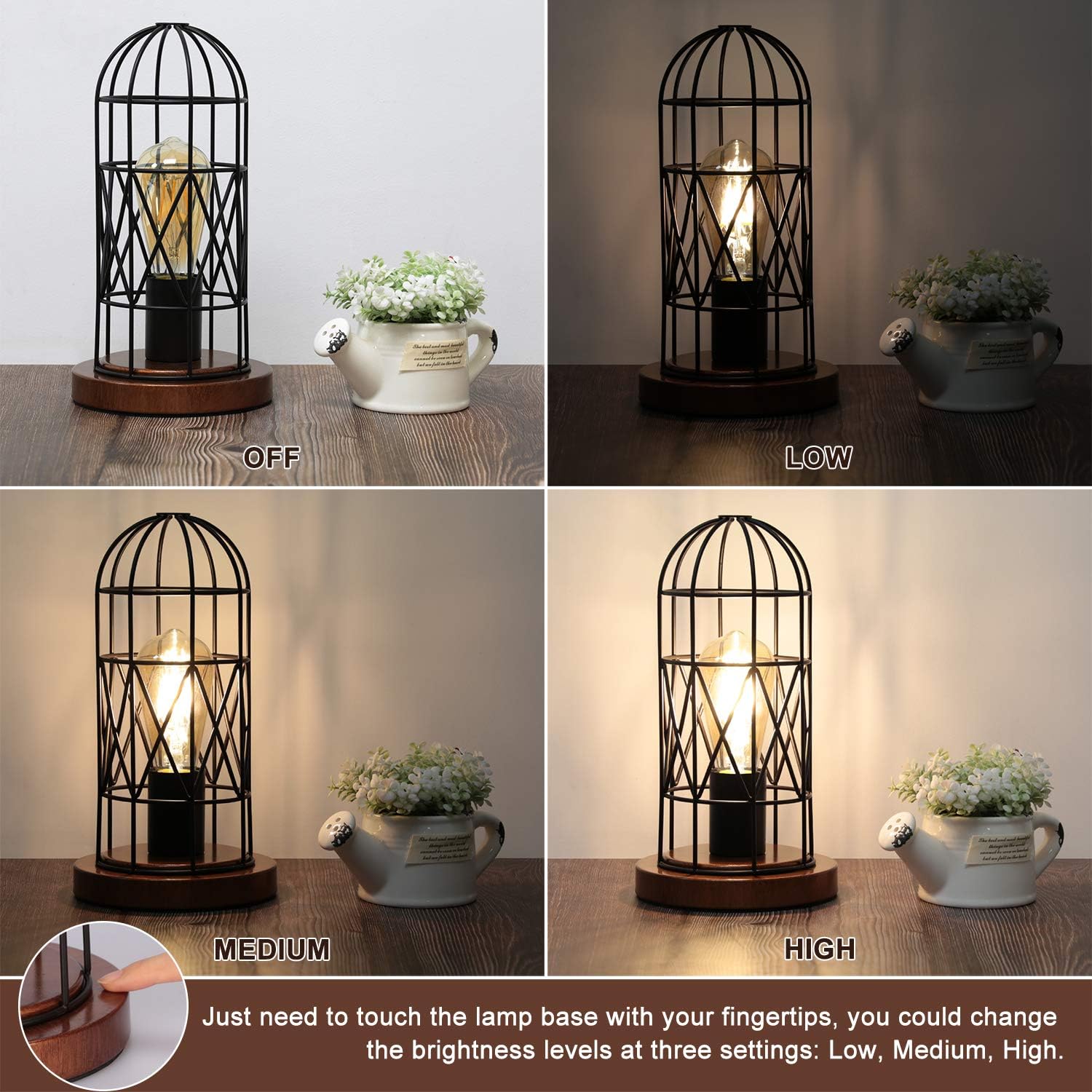 Touch Control Table Lamp, 3 Way Dimmable Lamp, Industrial Bedside Lamp