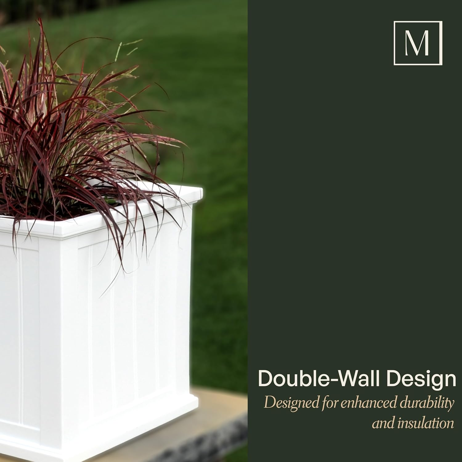 Mayne Cape Cod 14in Self-Watering Square Planter, Black | Self-watering, All season, Fade resistant, Double-wall design, 15-year warranty