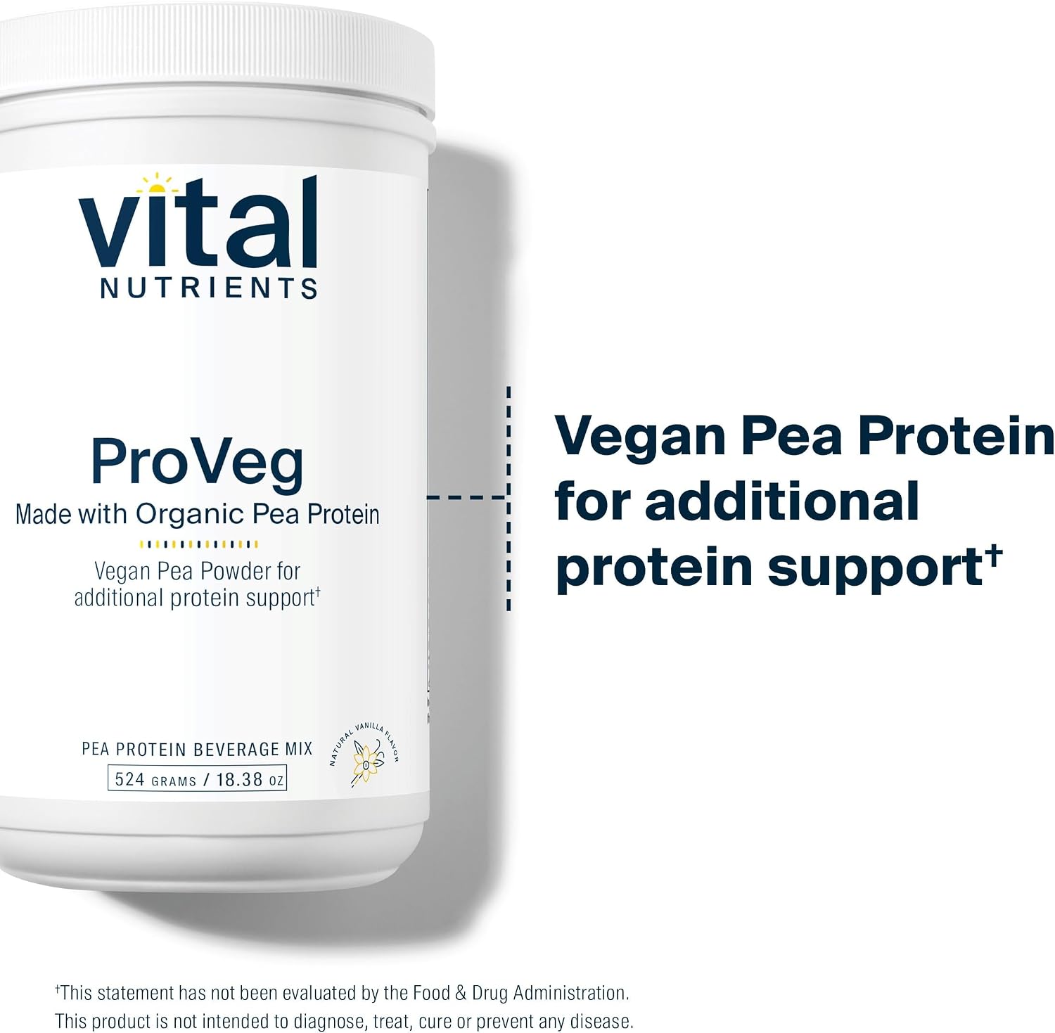 Vital Nutrients ProVeg Organic Pea Protein 524g - Vegan Pea Protein Powder - 23g Protein per Serving - Natural Vanilla Flavor - Gluten, Dairy