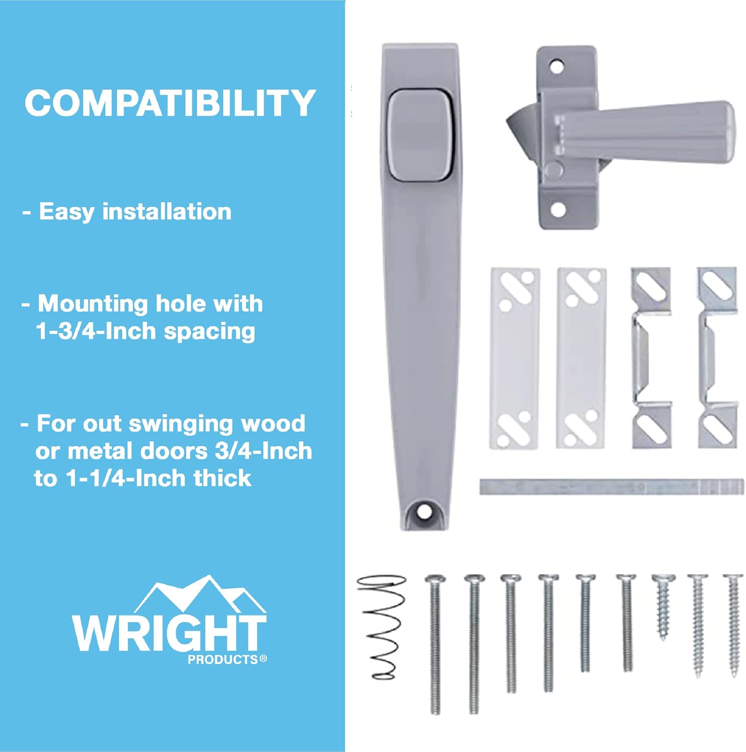 Wright Products - Tie Down Push Button Door Latch for Screen and Storm Doors, Aluminum Grey