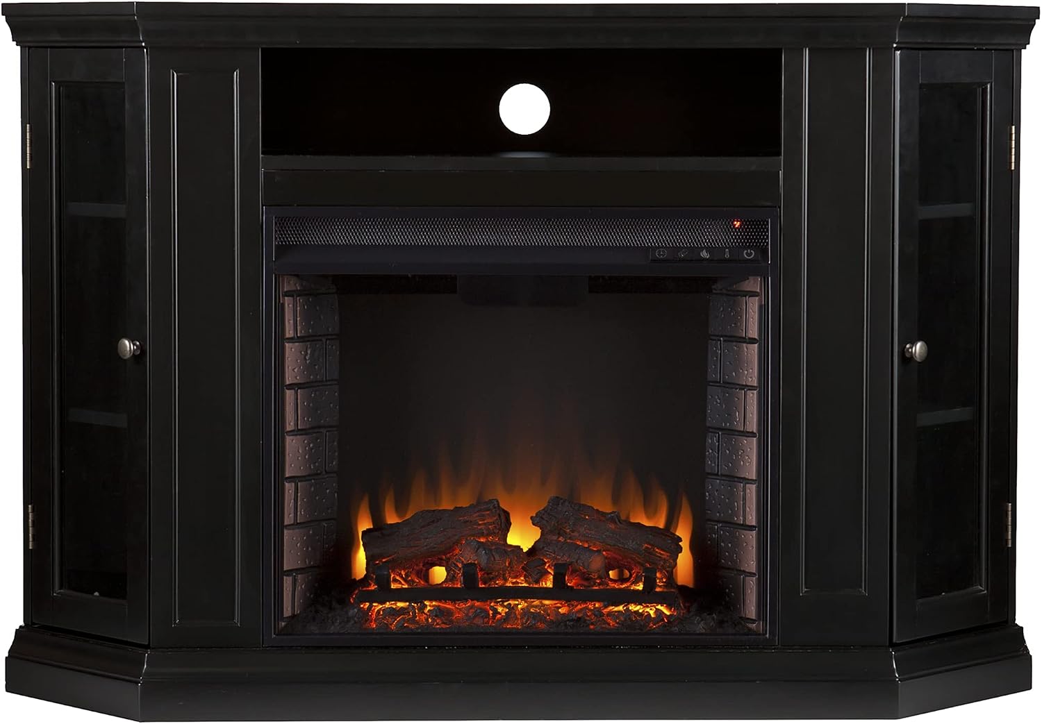 SEI Furniture Claremont Convertible Corner Electric Fireplace Media Stand with Storage, Black