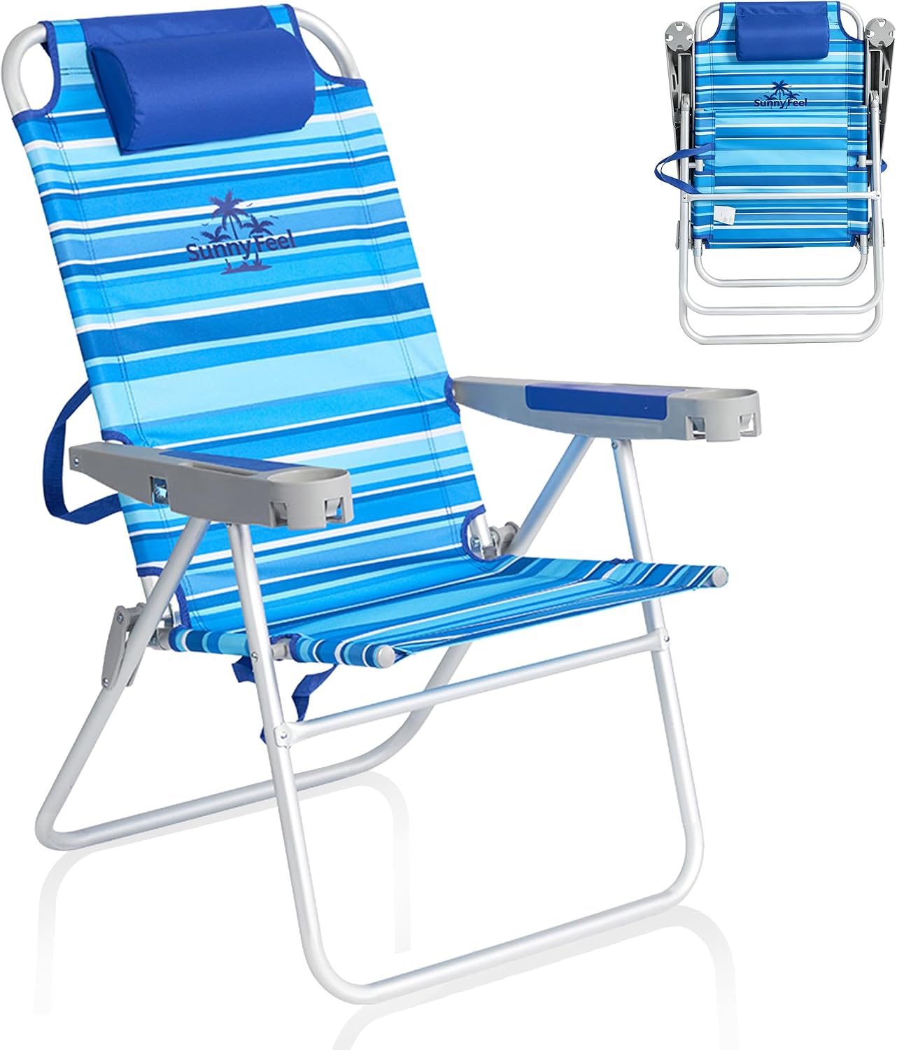 SUNNYFEEL Oversized Tall Folding Beach Chair Lightweight, 17" Portable Sand Chair for Adults Heavy Duty 500 LBS with Cup Holders