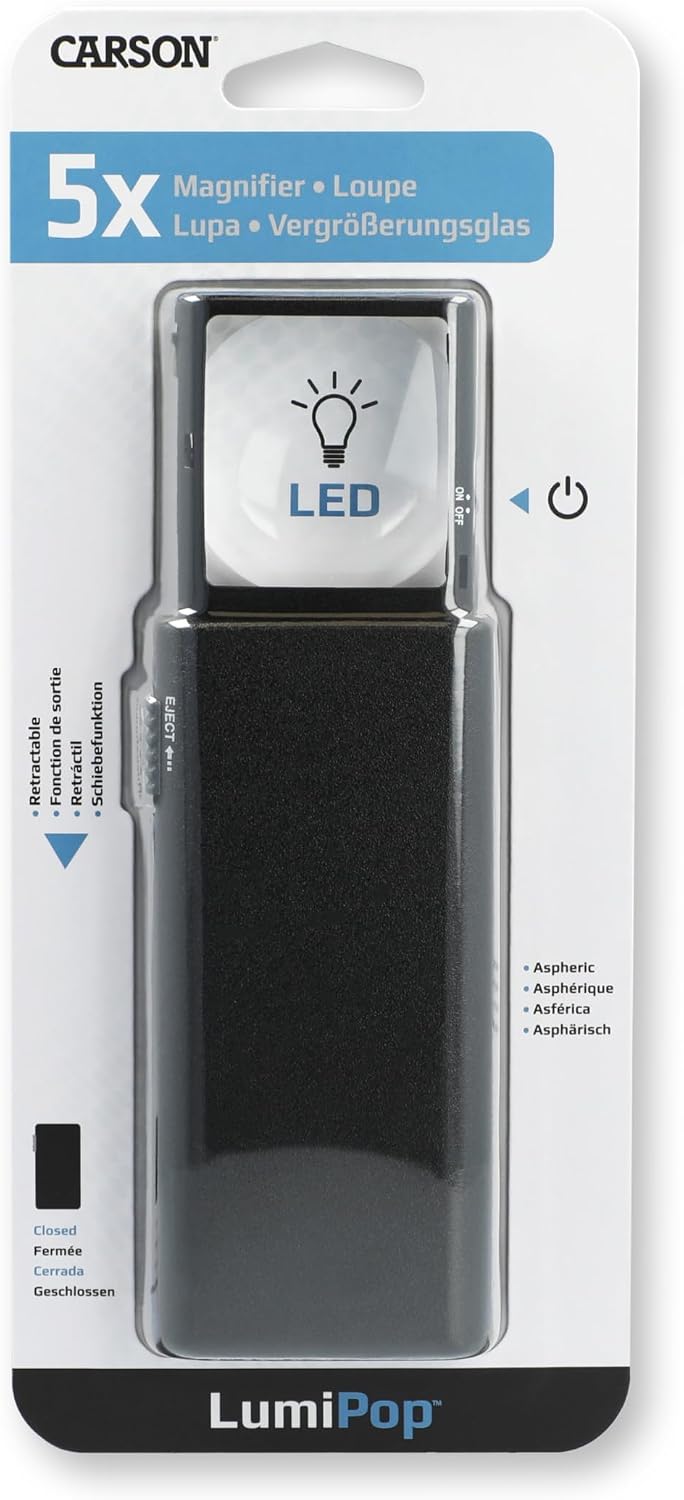 Carson LumiPop 5x Power LED Lighted Slide-Out Aspheric Magnifier (LP-66)