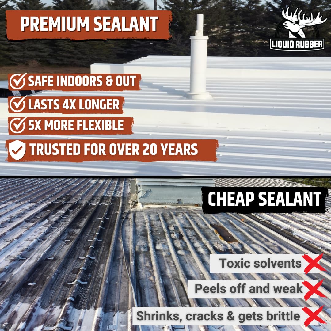 Liquid Rubber Color Roof Sealant - Flat & Metal, White, 1 Gallon | Elastomeric Roof Coating - Waterproof, UV-Stable & Flexible - Compatible with Low-Slope Roofs, Resists Cracking & Chipping