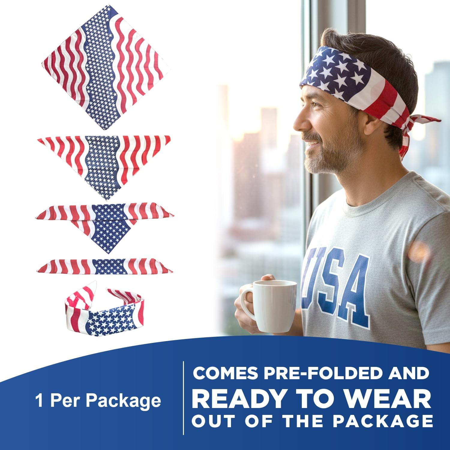 Costume Adventure American Flag Bandana Headband for Men and Women | Men's Patriotic USA Flag Bandana USA Apparel Clothing Bandanna America Apparel