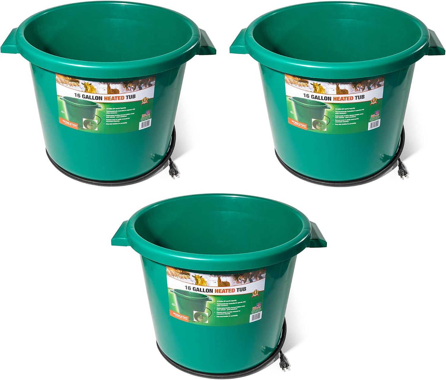 Farm Innovators Heated Water Bucket, 200W Heating Power - 16 Gallon Plastic Bucket with Replaceable Heating Element for Livestock Watering & Feeding | Thermostatically controlled to operate only when necessary, large 16-gallon capacity, anti-chew cord