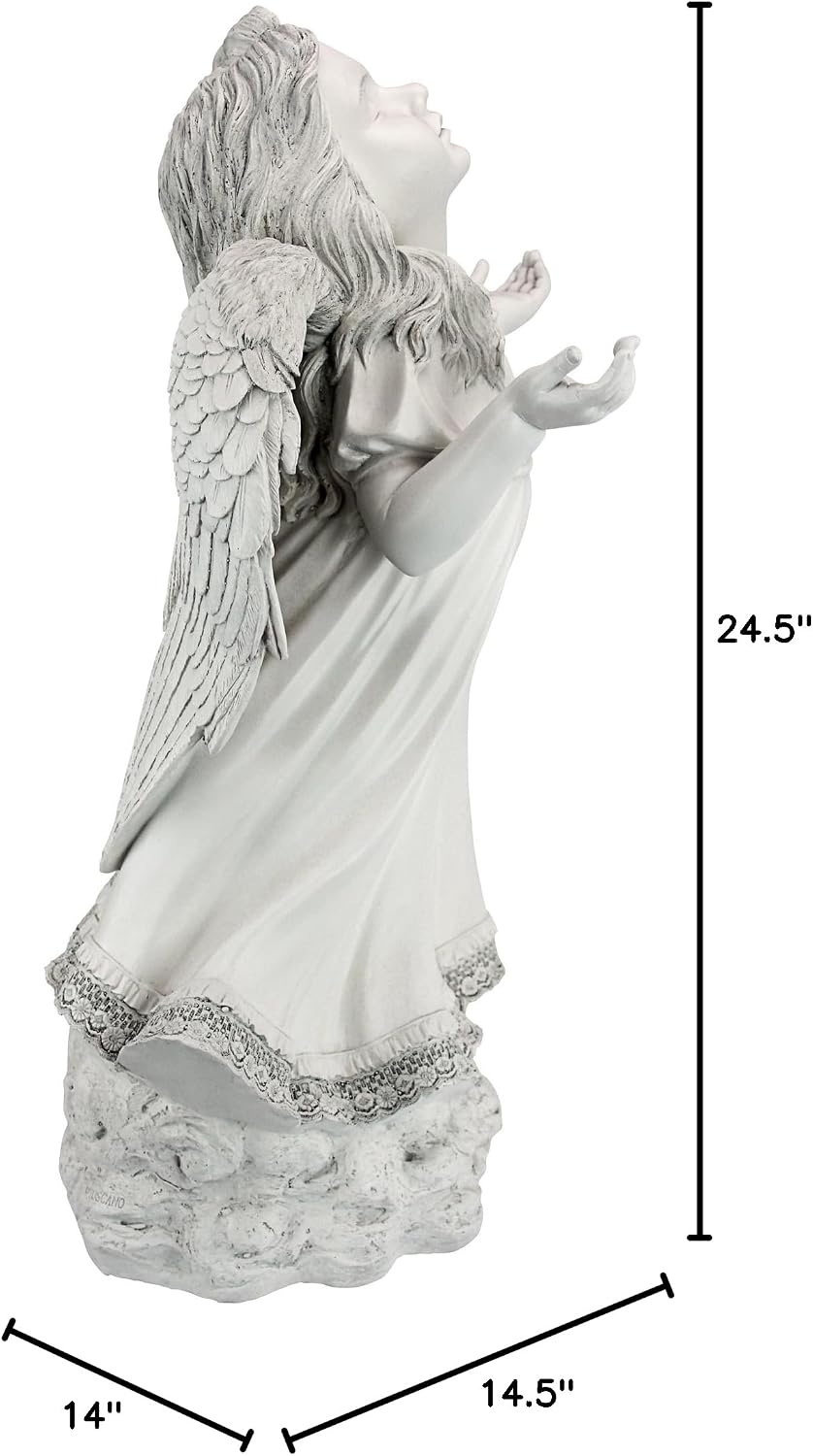 Design Toscano In Grace Girl Child Angel Memorial Indoor/Outdoor Garden Statue, 14 inches wide, 24 inches tall, Cast Stone Resin, Antique Stone Finish