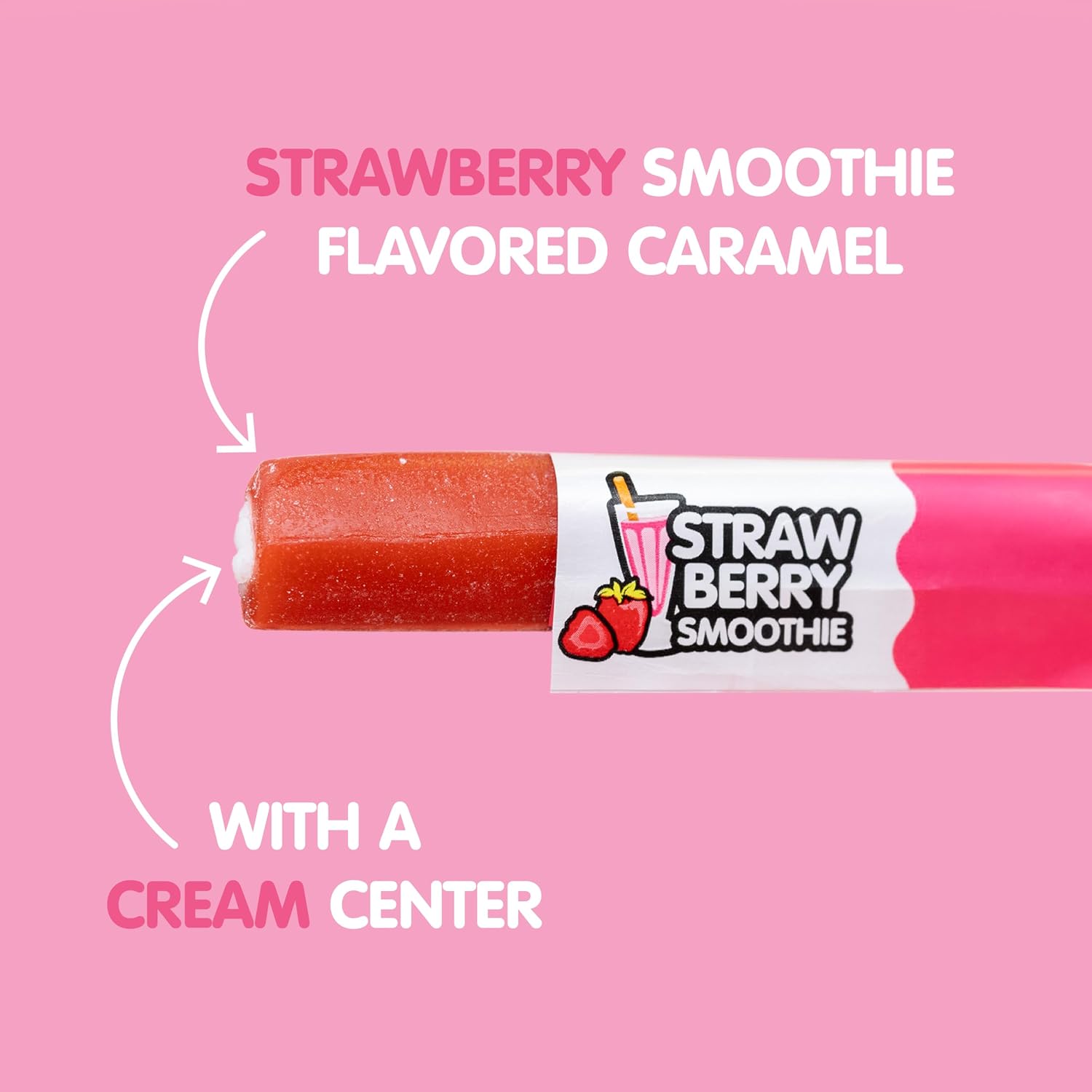 Goetze's Candy Strawberry Smoothie Cow Tales - 2.25 Pound Canister (36 Ounces) - Fresh from the Factory