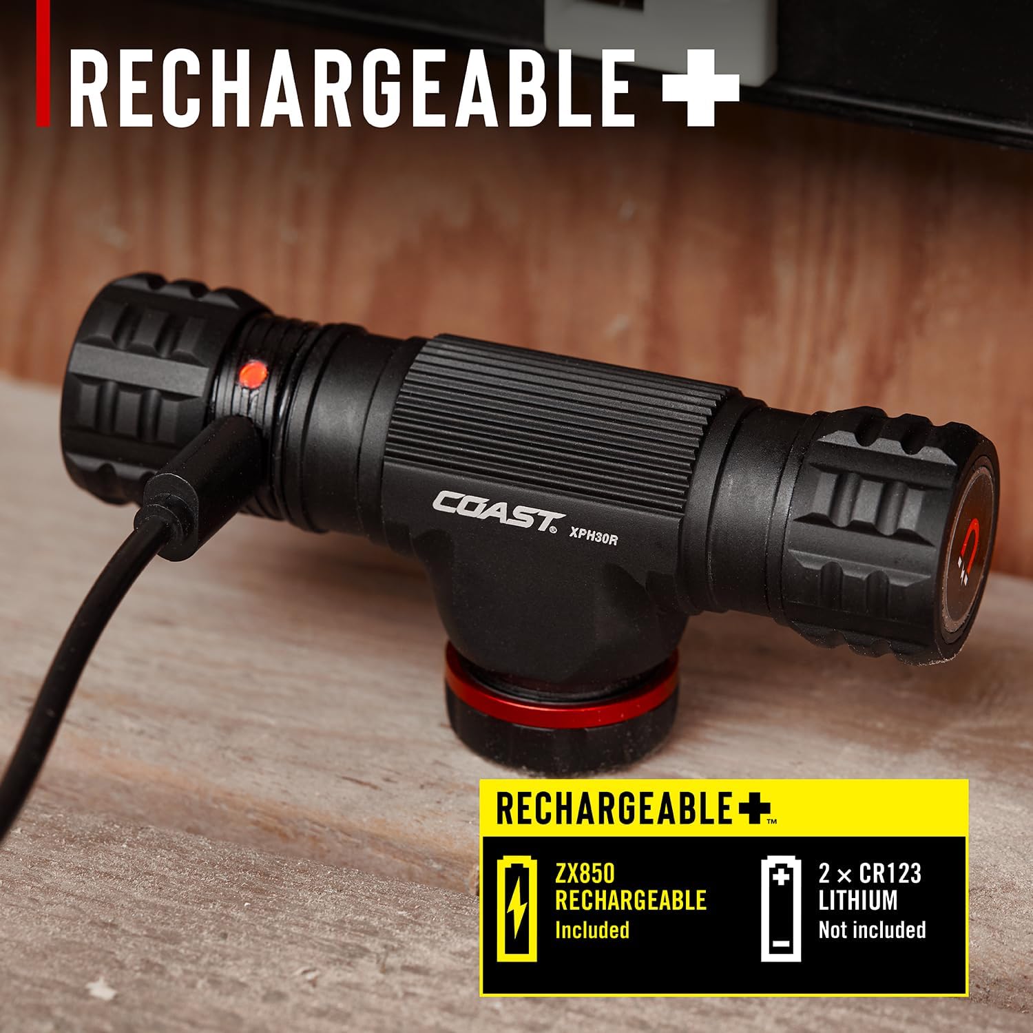 Coast XPH30R 1200 Lumen USB-C Rechargeable Dual Power Headlamp with Twist Focus Beam and Magnetic Base, 4.37 oz. - Black