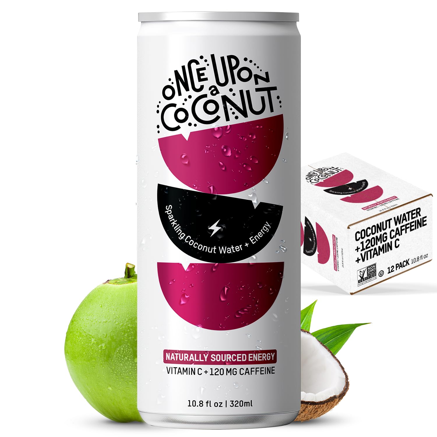Once Upon a Coconut Premium Coconut Water - Low Calorie All-Natural Drink with Electrolytes - Non-GMO - Gluten-Free - 10.8 Fl Oz (Pack of 12)