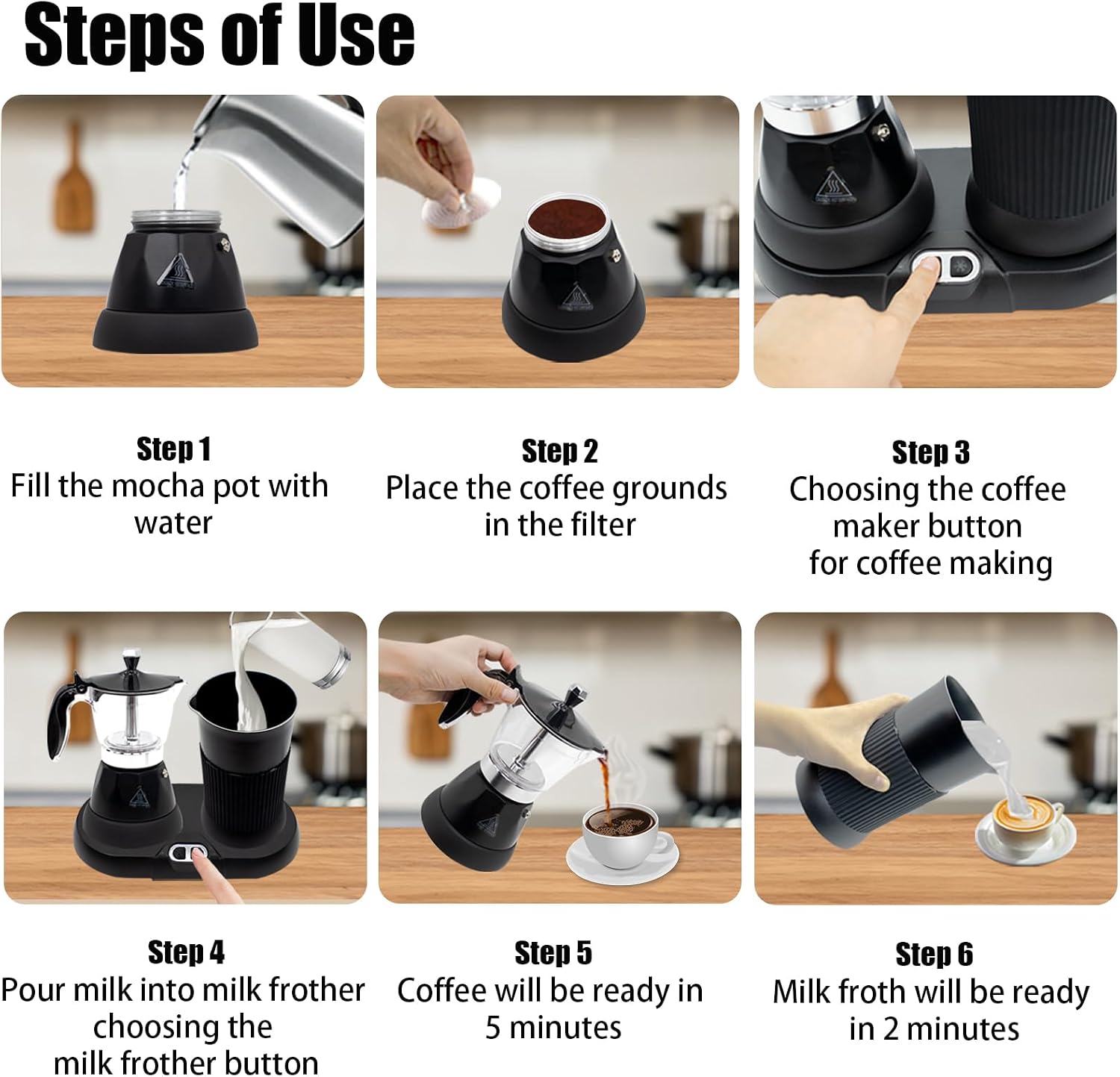 Espresso Maker with Milk Frother Electric Moka Pot 2-in-1 Espress Machine Aluminium One-Touch Operation Milk Froth Fine and Dense White 110V