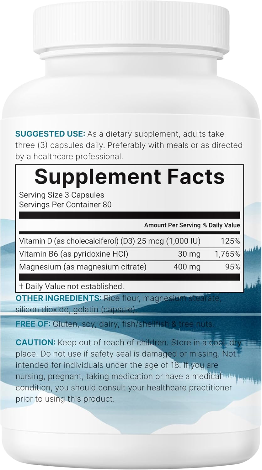 Micro Ingredients Magnesium Citrate 400mg, 240 Capsules | with Vitamin D3 1000IU & B6 | Muscle