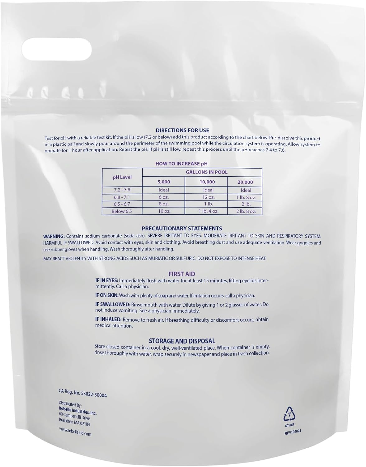 Robelle 25-Pounds Premium pH Up for Swimming Pools | 100% Sodium Carbonate, Raises pH, pH Increaser, Easy To Use, Works Fast