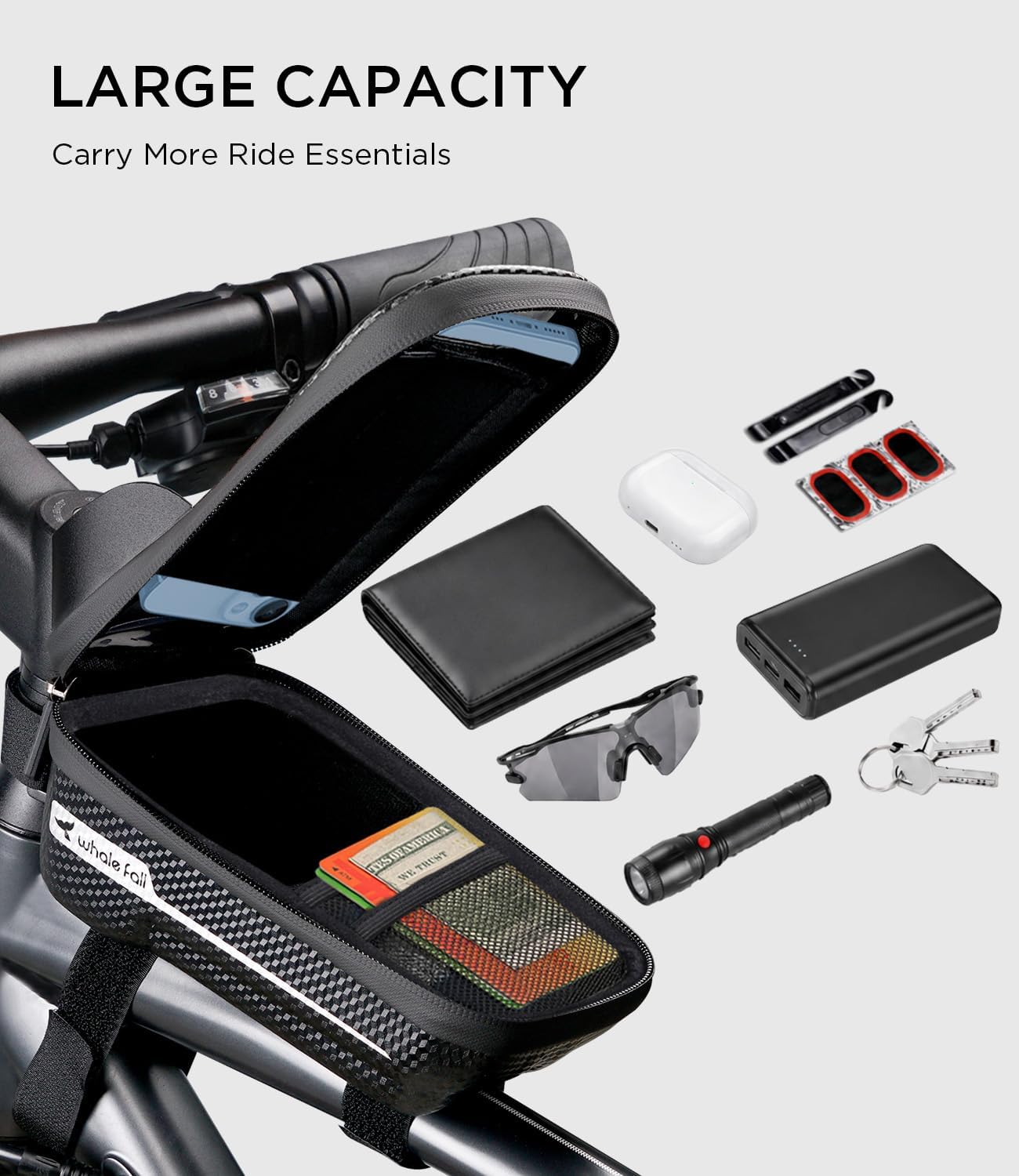 whale fall Bike Frame Bag Waterproof, 3D EVA Hard Shell, Bike Phone Holder