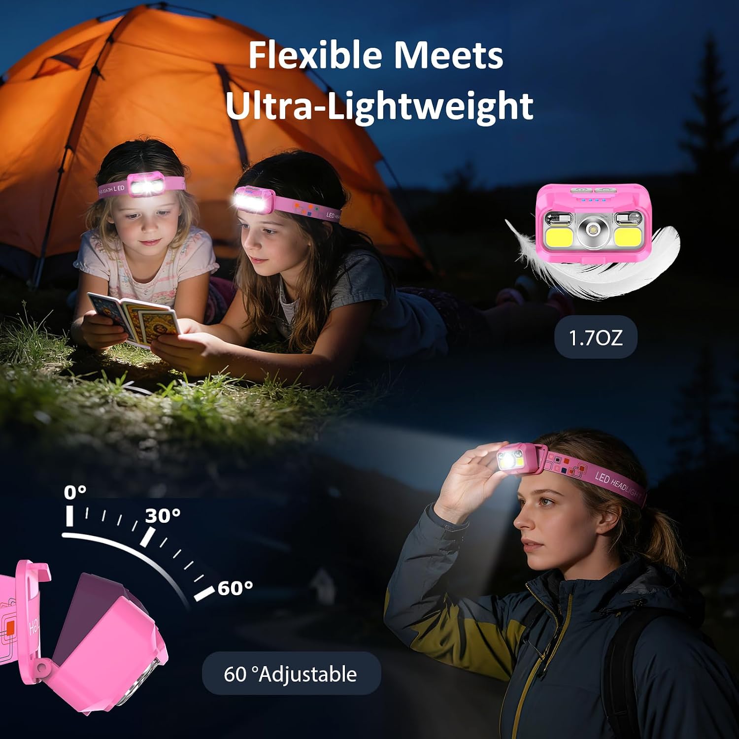 LHKNL Headlamp Rechargeable, Lumen Super Bright Motion Sensor Head Lamp Flashlight, 2-Pack Waterproof LED Headlight with White Red Light
