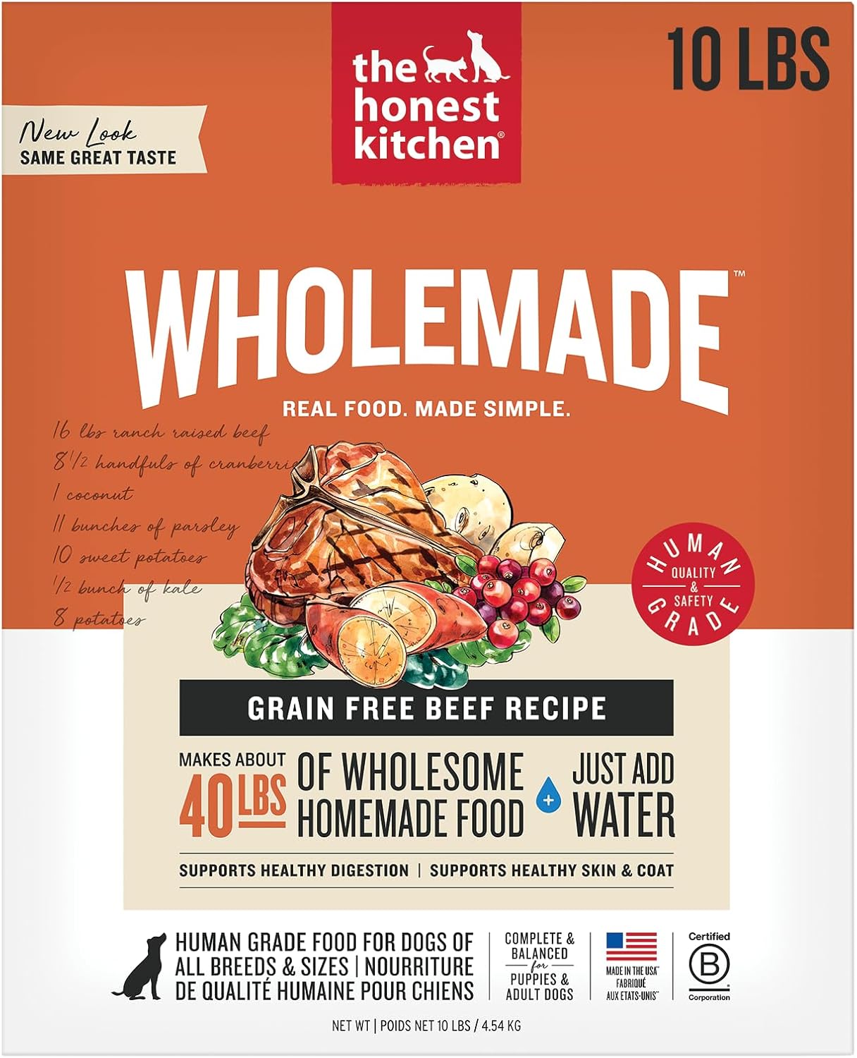 The Honest Kitchen Human Grade Wholemade™ Dehydrated Grain Free Dog Food – Complete Meal or Dog Food Topper – Chicken 4 lb (Makes 16 lbs)