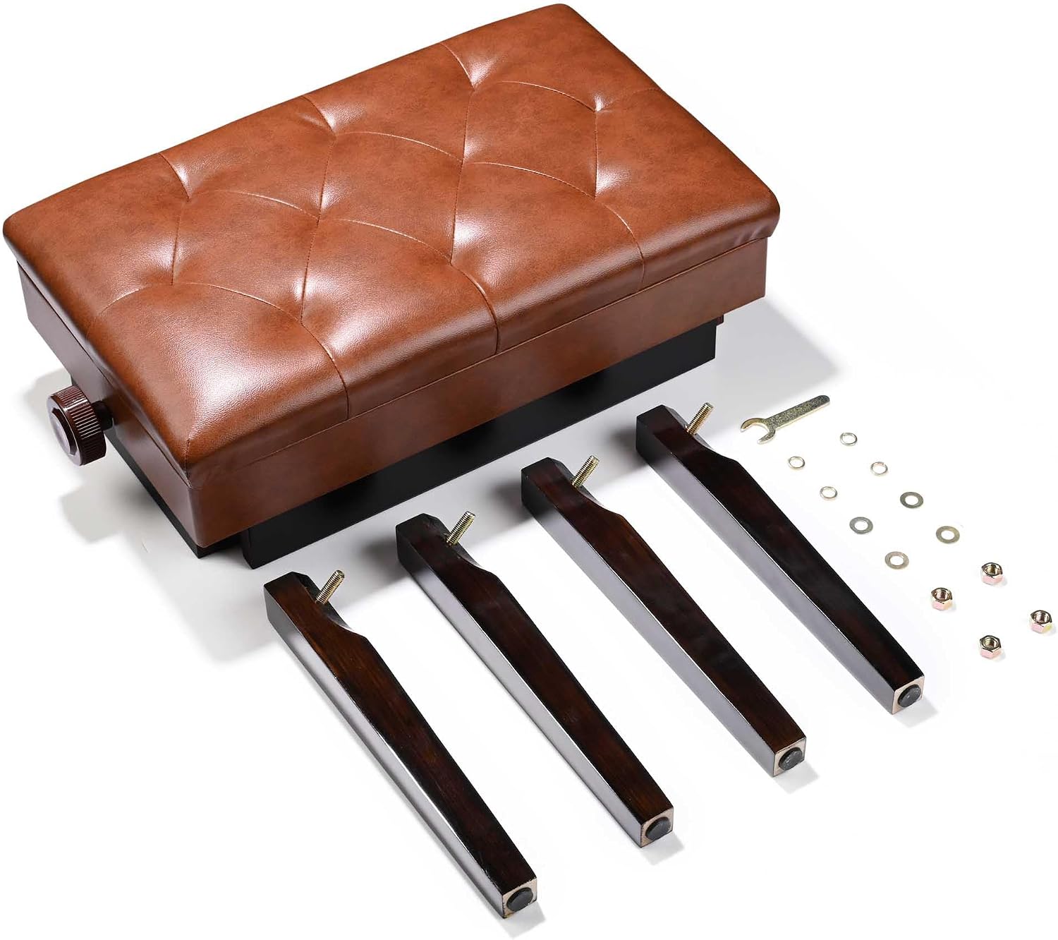 ZeHuoGe Leather Piano Bench Padded Seat with Storage Height-Adjustable Padded PU Leather Seat Solid Wood Frame Legs (Brown)