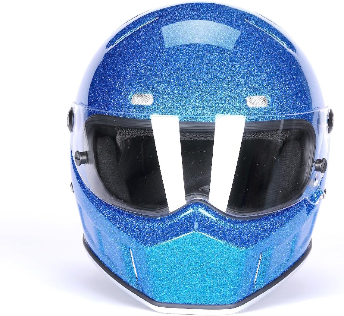 CRG Sports Retro Full Face Motorcycle Helmet, DOT Approved Fiberglass Street Bike Helmet with Clear Visor, Lightweight Cafe Racer Cruiser Motorcycle Helmet