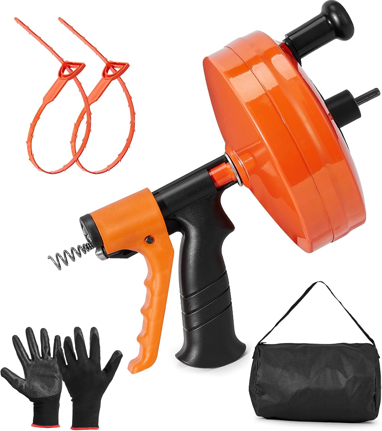 50 FT Drain Auger/Snake with Auto-Feed, Heavy Duty Plumbing Snake | Drill-Compatible Sewer Snake Tool & Flexible Steel Cable