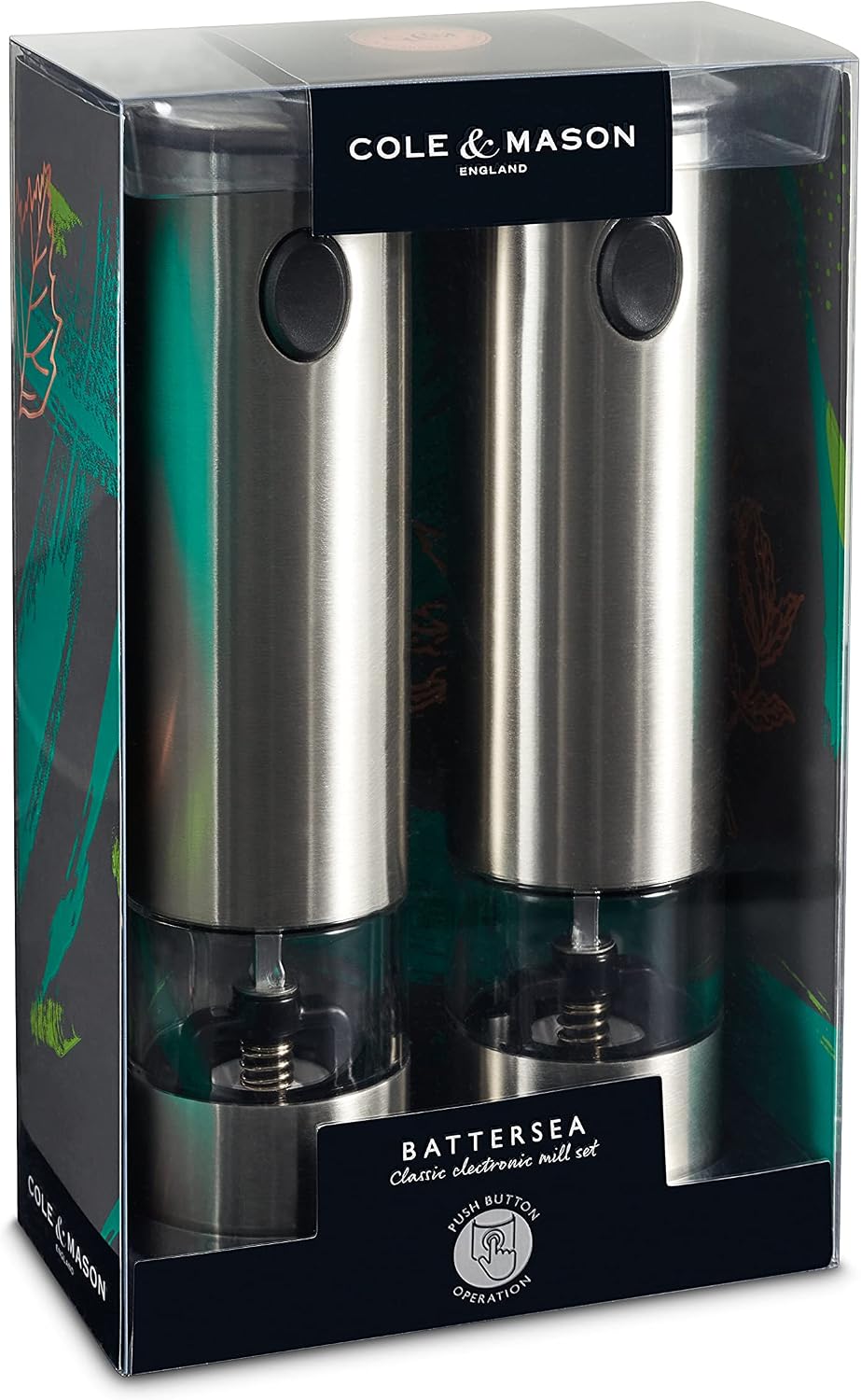 Cole & Mason H3004480 Battersea Salt and Pepper Mills | Electronic | Stainless Steel/Acrylic | 210mm | Gift Set | Includes 2 x Electric Salt and