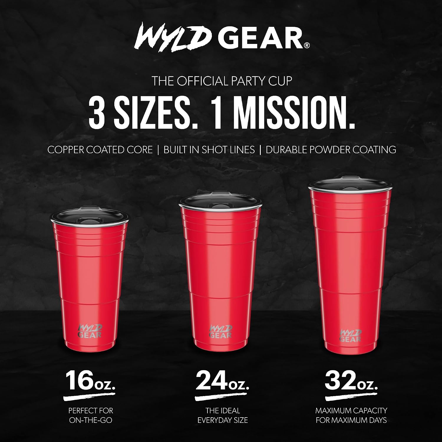 Wyld Gear Party Cup 24oz Red Stainless Steel Reusable Metal Cup with Lid