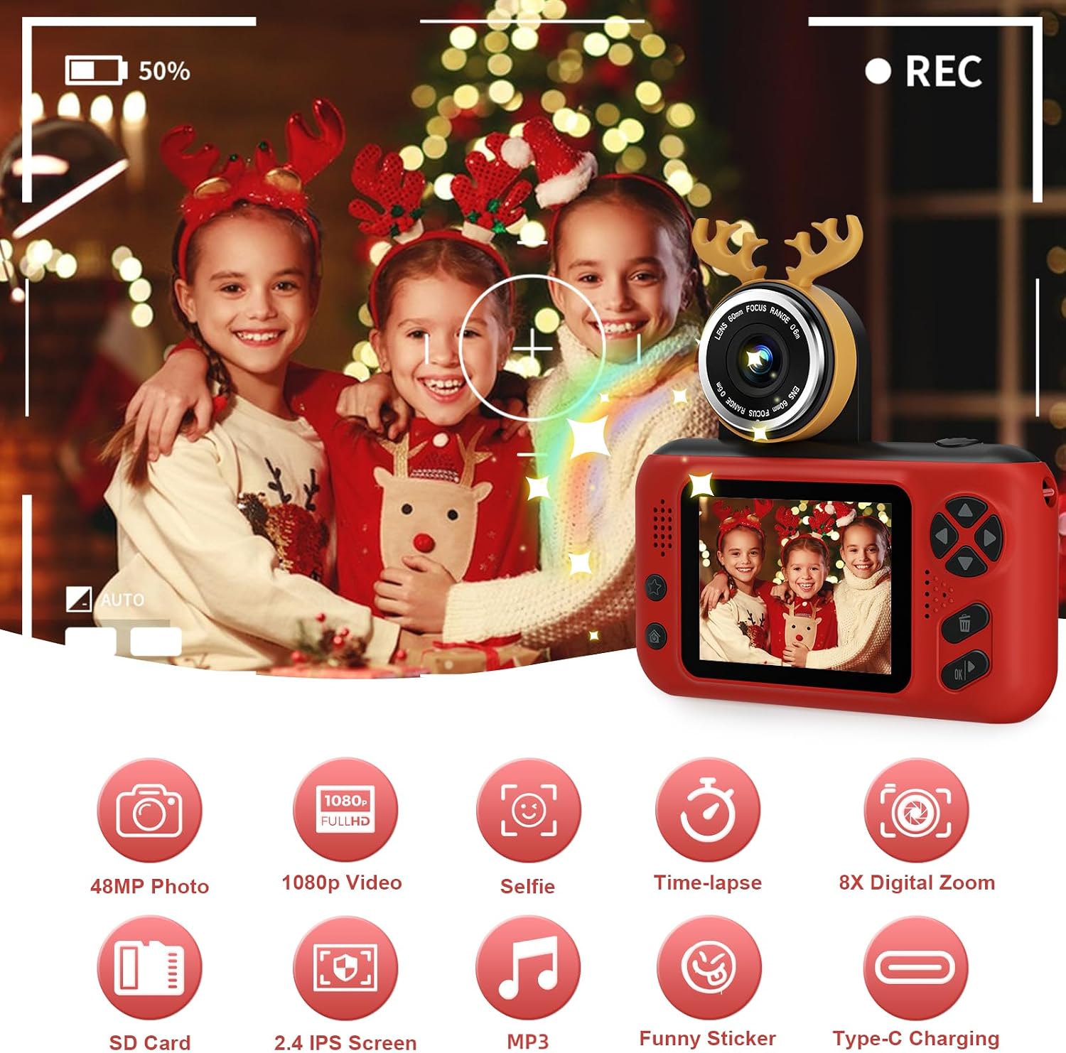 Makolle Camera for Kids, Portable Travel Camera for Childrens Age 3-8, Blue | Flip Up Lens, Drop Proof, With Tripod, Long Battery Life, SD Card Included, Birthday Gifts for Boys and Girls Age 3-12
