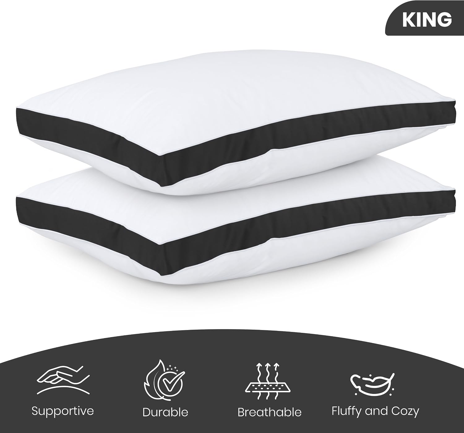 Utopia Bedding Gusset Bed Pillow, Hotel Pillows King Size Set of 2, White