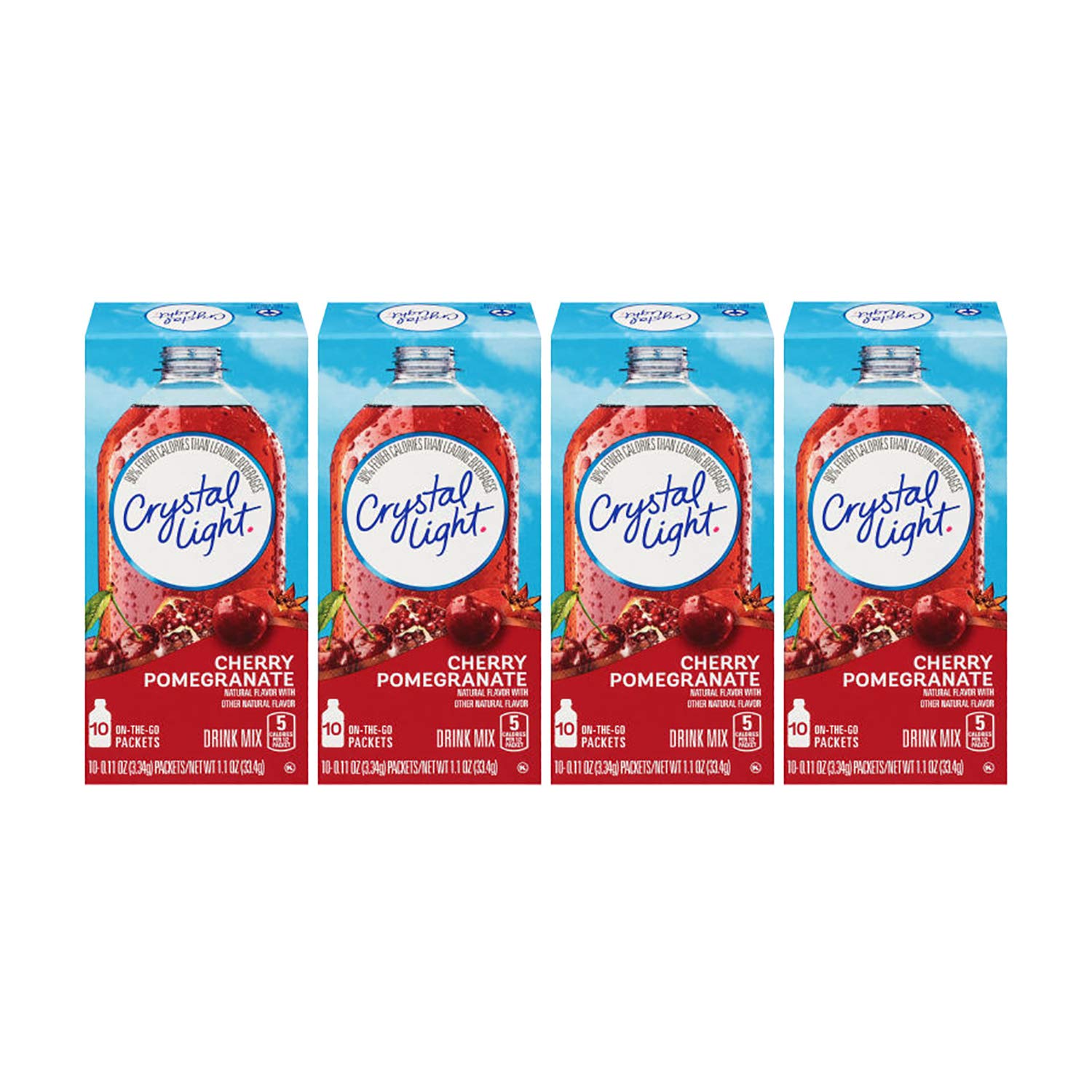 Crystal Light On-The-Go Drink Mix Packets, Sugar Free Powdered Water Enhancer, Naturally Flavored Low Calorie Beverage Mix, Cherry Pomegranate, 0.11 Ounce Packets, 10 Count (Pack of 4)