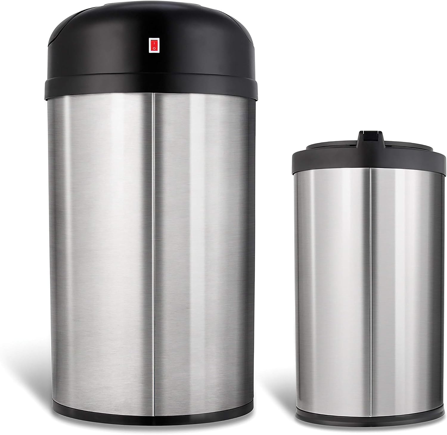 NINESTARS CB-DZT-50-98-1C Automatic Touchless Motion Sensor Oval & Rectangular Trash Can Combo Set, 13.2 Gal. 50 L. & 2.1 Gal.8 L., Stainless Steel