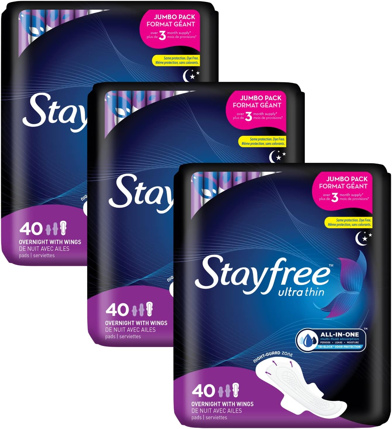Stayfree Ultra Thin Overnight Pads with Wings, For Women, Reliable Protection and Absorbency of Feminine Moisture, Leaks and Periods