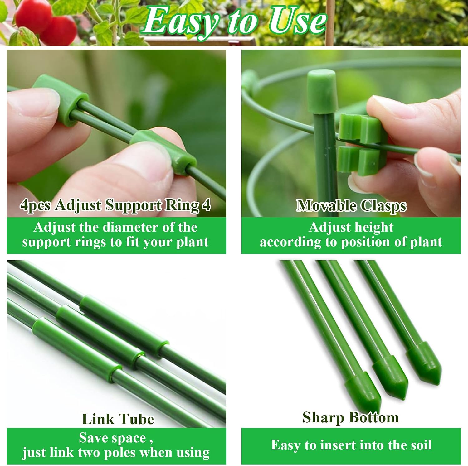 Legigo 3 Packs Plant Support Cages Tomato Cage for Garden- 18 Inch Adjustable Garden Cucumber Trellis Plant Stakes