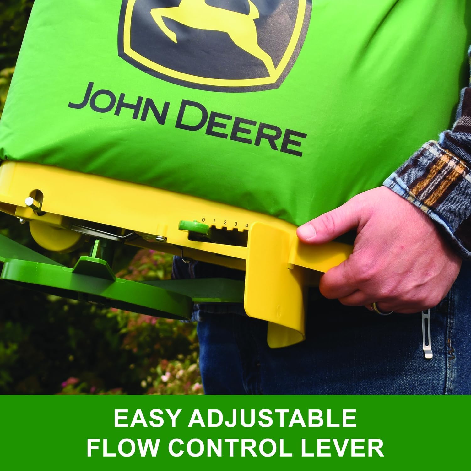 John Deere 25 lb Handheld Bag Seeder Spreader with Waterproof Bag, Enclosed Gears, Adjustable Shoulder Strap, Rear Baffle