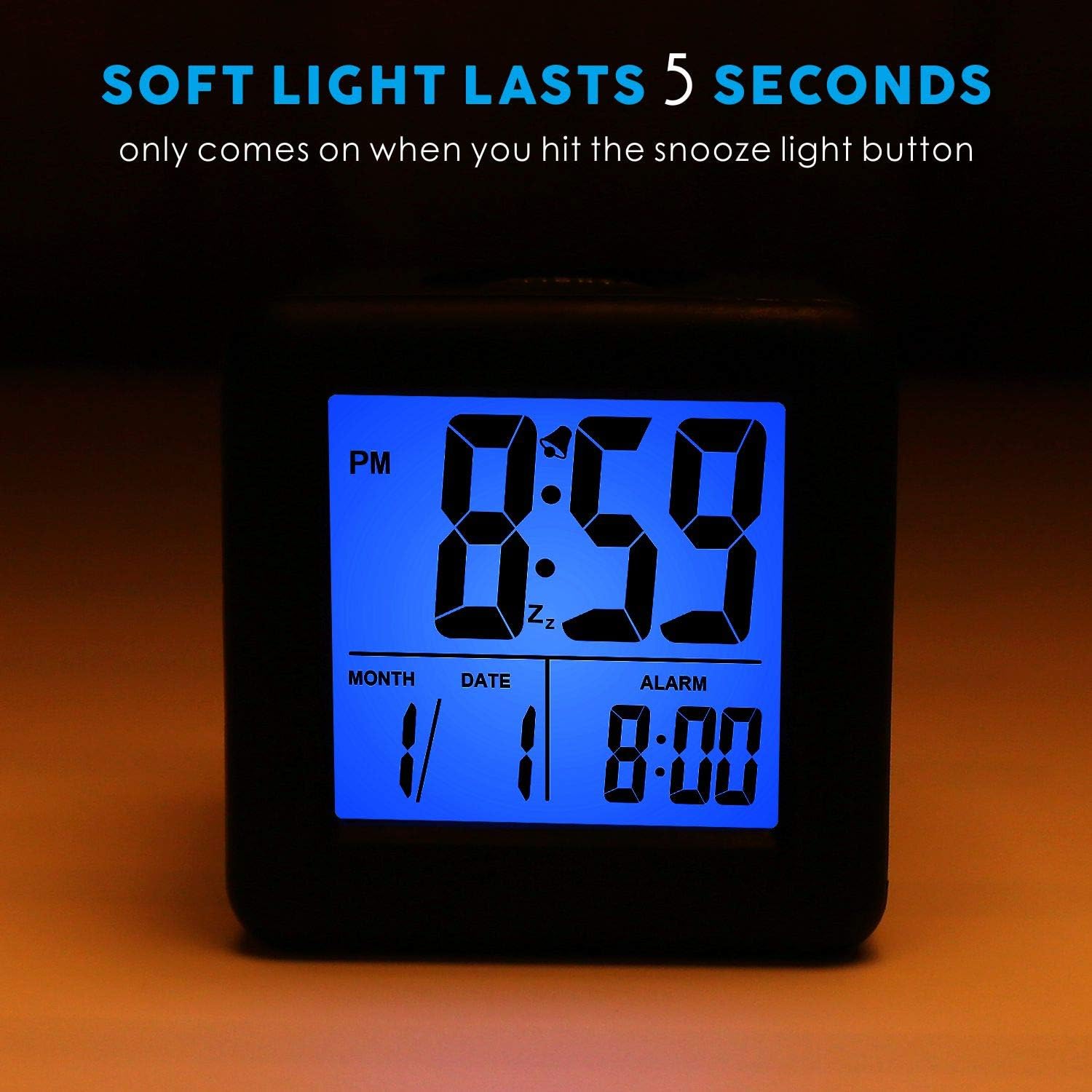 Plumeet Digital Alarm Clock Kids Clock with Snooze and White Nightlight - Easy Setting Travel Alarm Clocks Display Time, Date