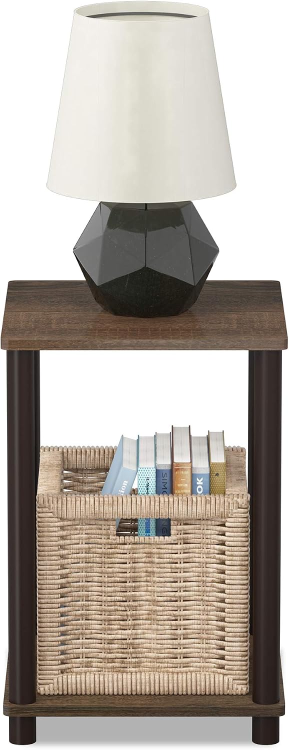 Furinno Turn-N-Tube End Table Corner Shelves, Set of 2, Dark Cherry/Black | Stackable Modern End Table with Open Shelf, Night Stand, Bedside Table, for Living Room, Bedroom