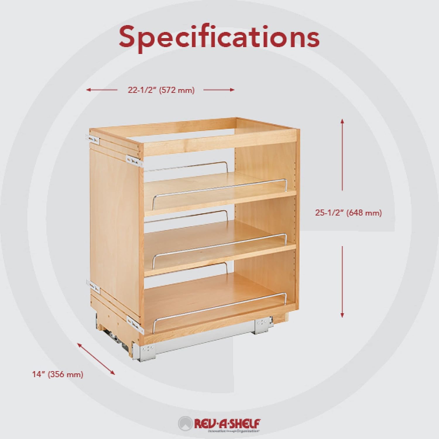 Rev-A-Shelf Pullout Kitchen Cabinet Organizer, Min Cabinet Opening 8.5" W | 8" W Slide Out Pantry Spice or Utensil Storage Rack with Adjustable Shelves for Base Cabinet Organization, 448-BC-8C
