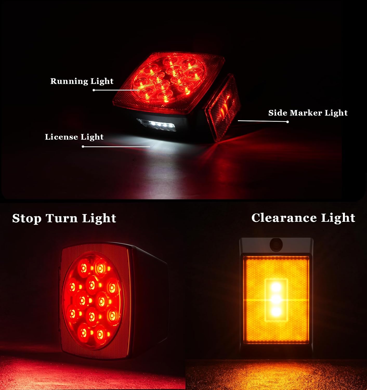 LED Trailer Light Kit, Super Bright Submersible Brake Stop Turn Tail License Lights for Under 80" Camper Truck RV Boat Snowmobile, IP68 Waterproof