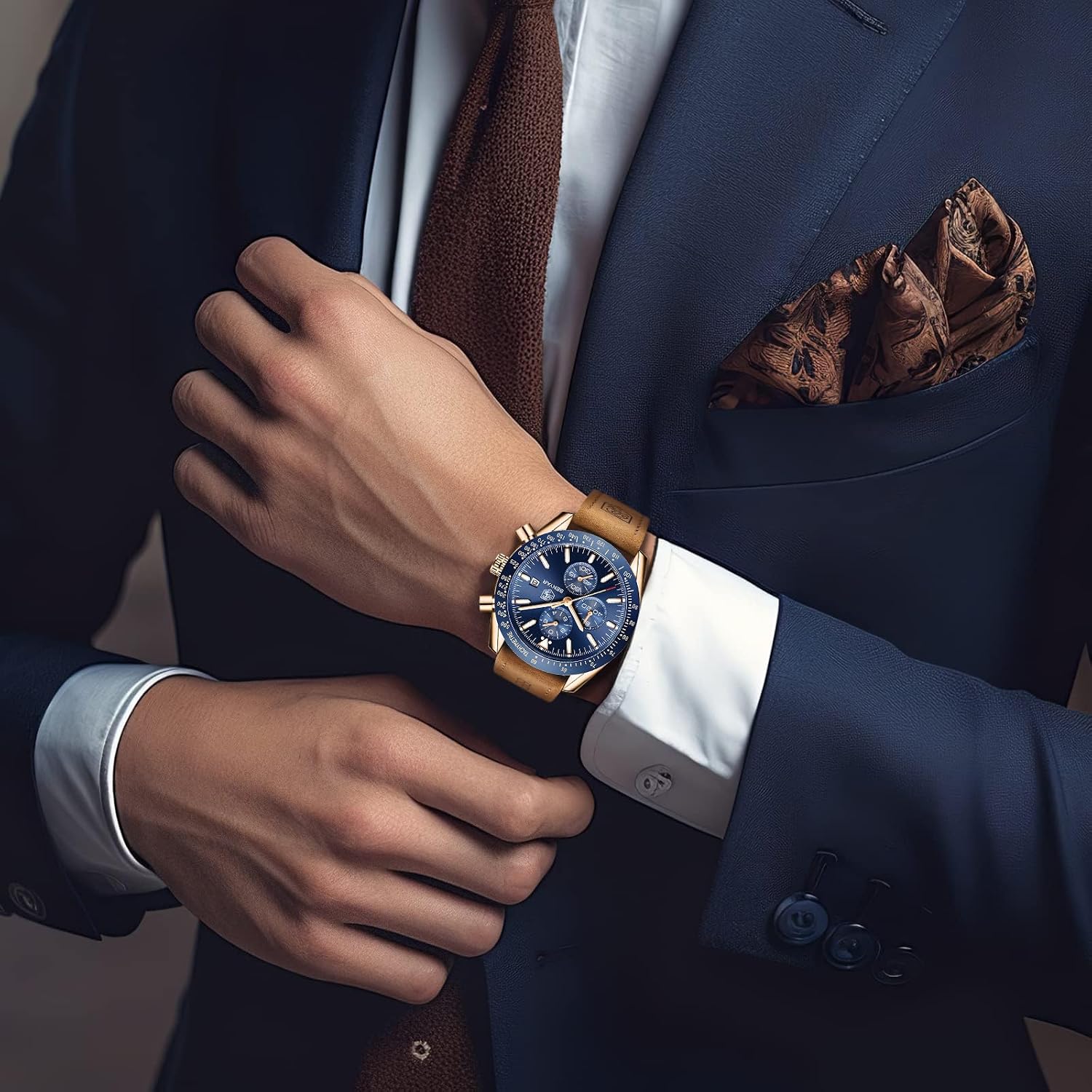 BENYAR Watch for Men Analog Quartz Chronograph Waterproof Luminous Designer Mens Wrist Watches Business Work Sport Casual Dress Watch with Silicone Strap Elegant Gifts for Men
