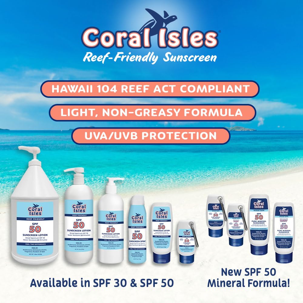Coral Isles SPF 50 Sunscreen Pump Reef Compliant Broad Spectrum 128 Fl Oz