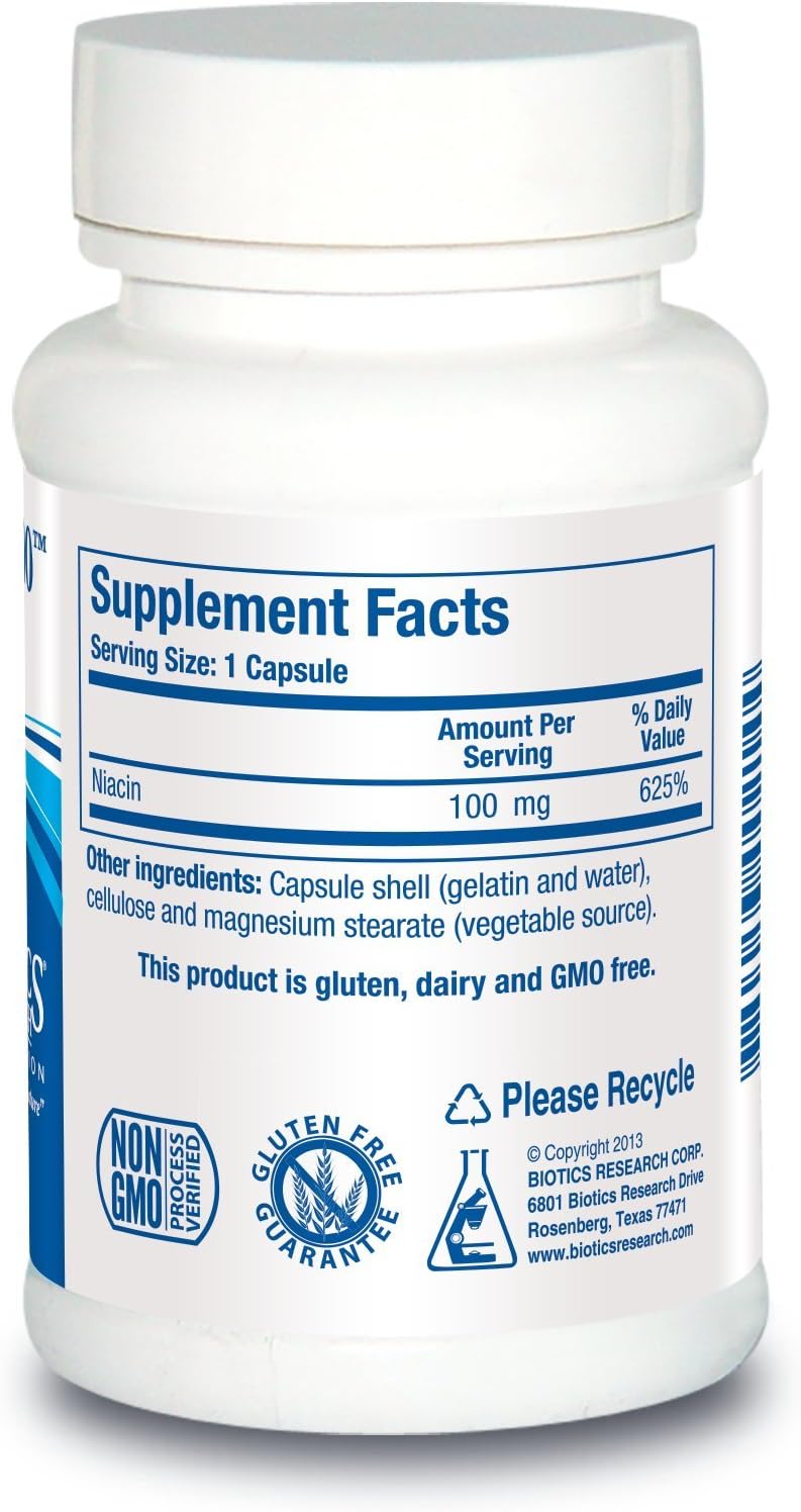 BIOTICS RESEARCH Niacin 100, 100 Milligram Niacin, Vitamin B3, HDL, Triglyceride, LP, 150 Capsules