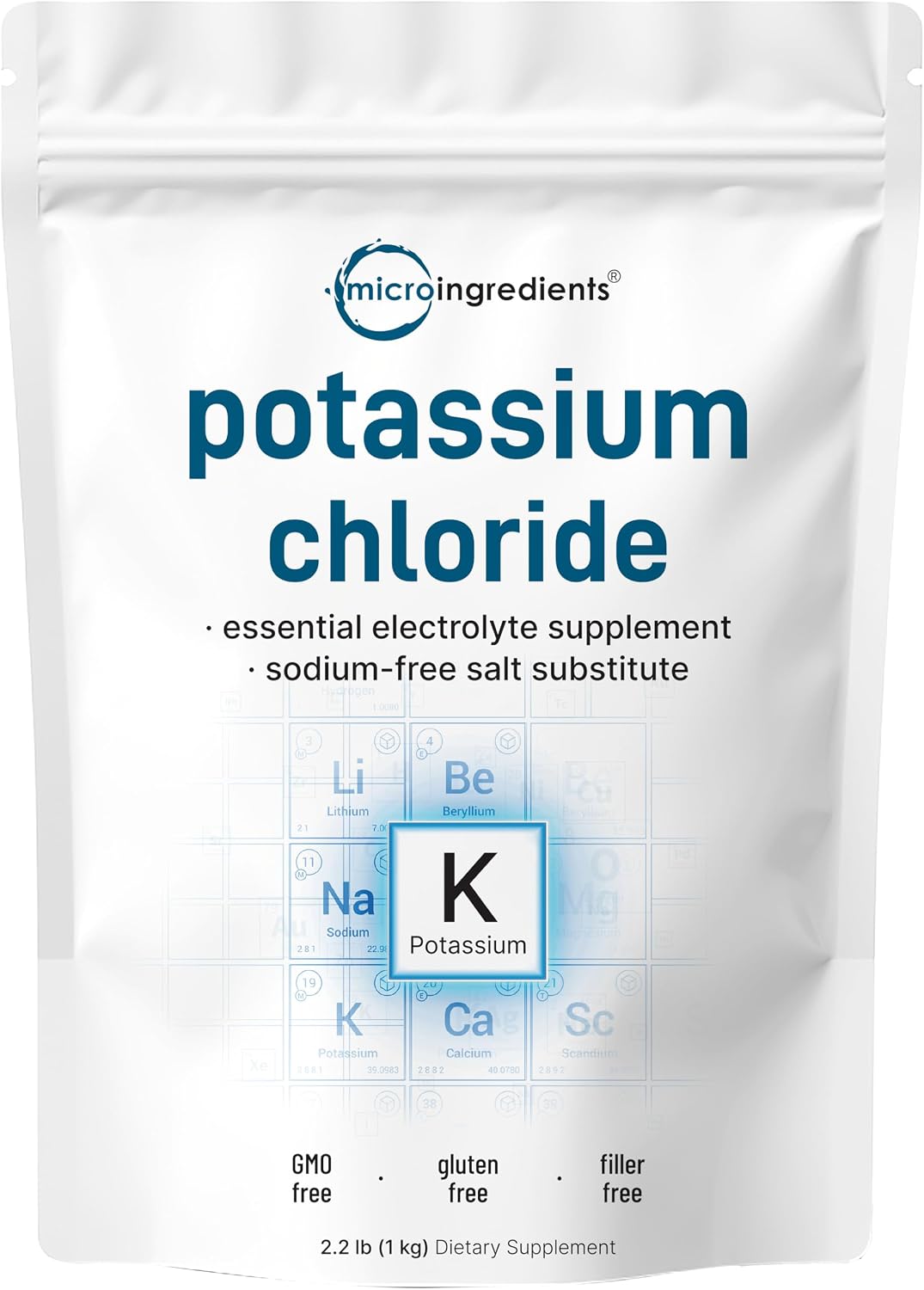 Micro Ingredients Potassium Chloride, 2.2 lb Powder | Salt Substitute | Essential Electrolyte Supplement | Filler Free