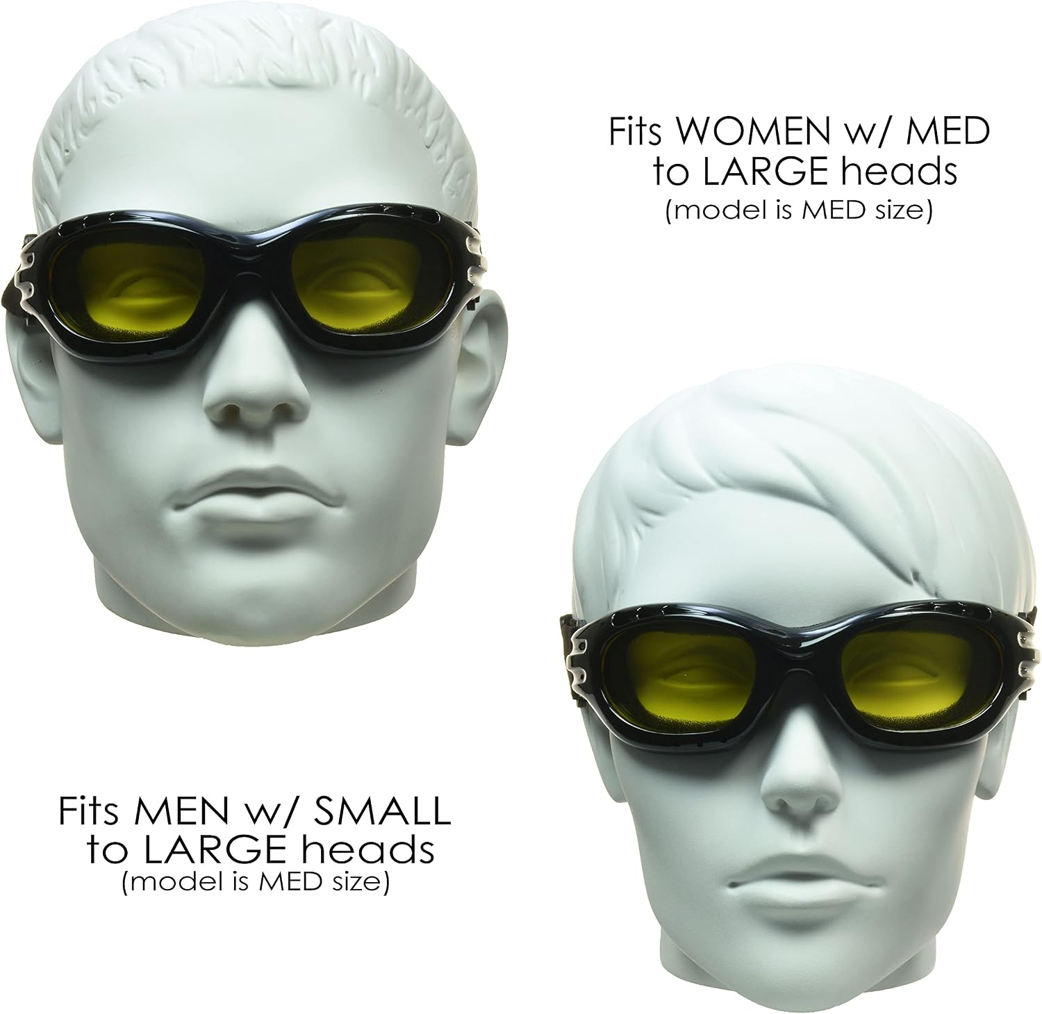 Bikershades Motorcycle Safety Riding Goggles Men Women. Polarized Lens, Smoke, Mirrored Blue or Orange, Clear Yellow Lenses