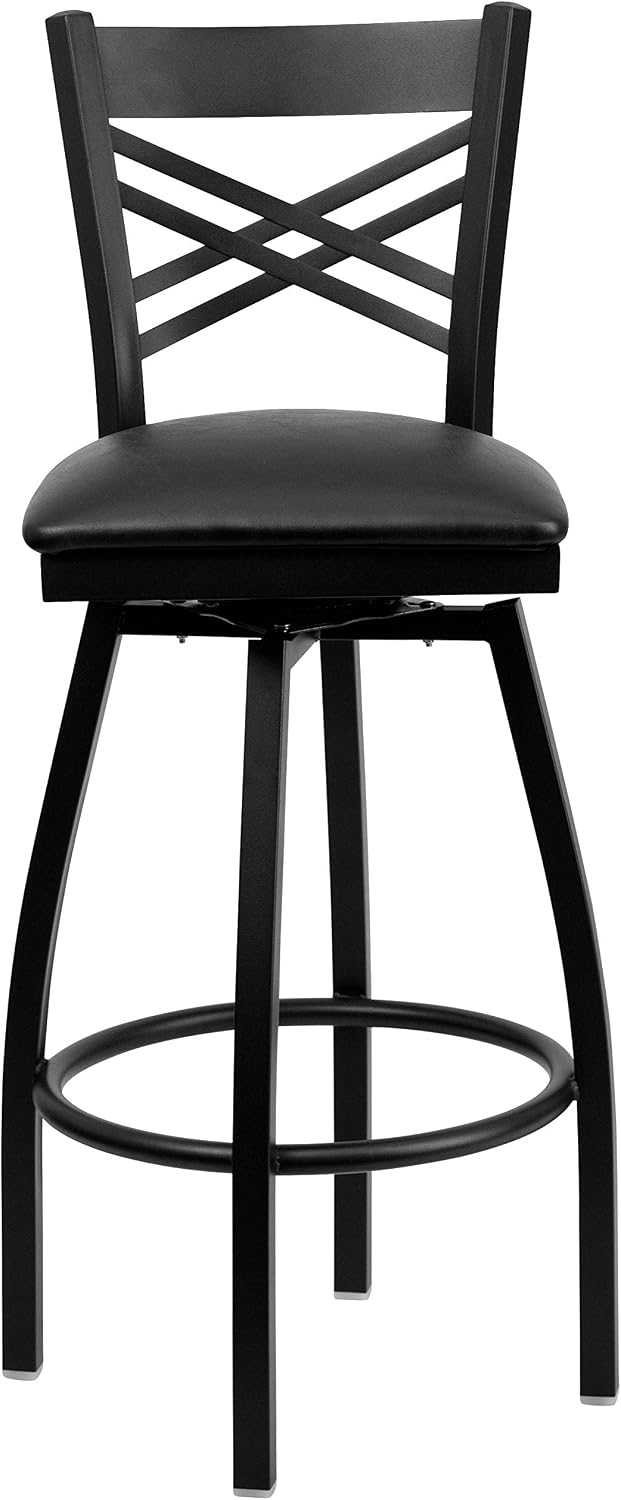 Flash Furniture Hercules Series "X" Back Metal Restaurant Barstool, Modern Upholstered Armless Bar Height Chair for Restaurants and Kitchens, Black | X Back Style, Vinyl Upholstery, Durable Construction, Commercial Use