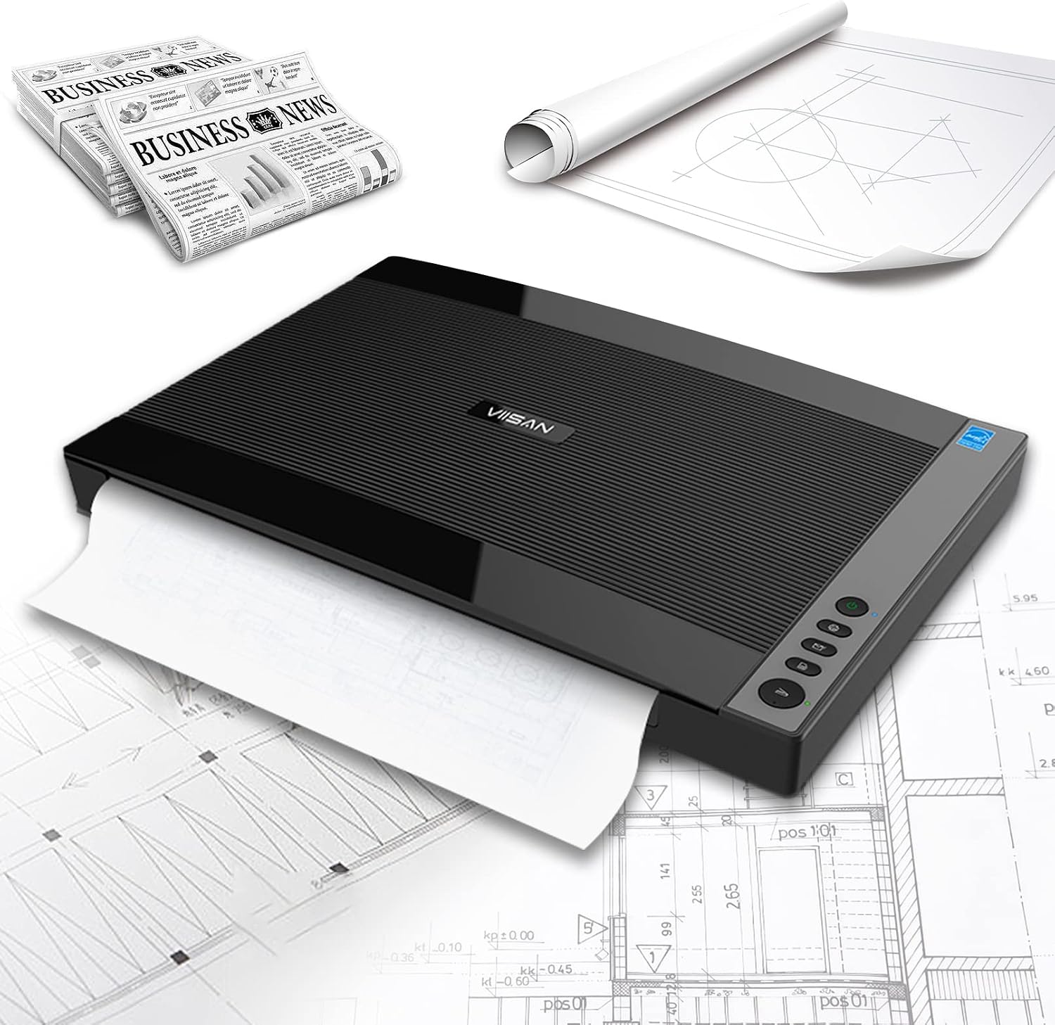 VIISAN 3120 A3 Flatbed Scanner, 1200 DPI, CIS Sensor, Scan 11.7" x 16.7" in 8 sec, Frameless, Auto-Scan, Document & Photo & Book Scanner