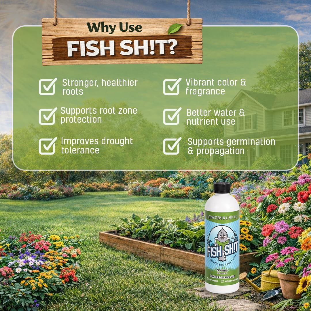 Fish Head Farms Organic Liquid Soil Conditioner, 500ml, Living Biology for Indoor & Outdoor Plants, Root Growth, Nutrient Uptake & Water Efficiency