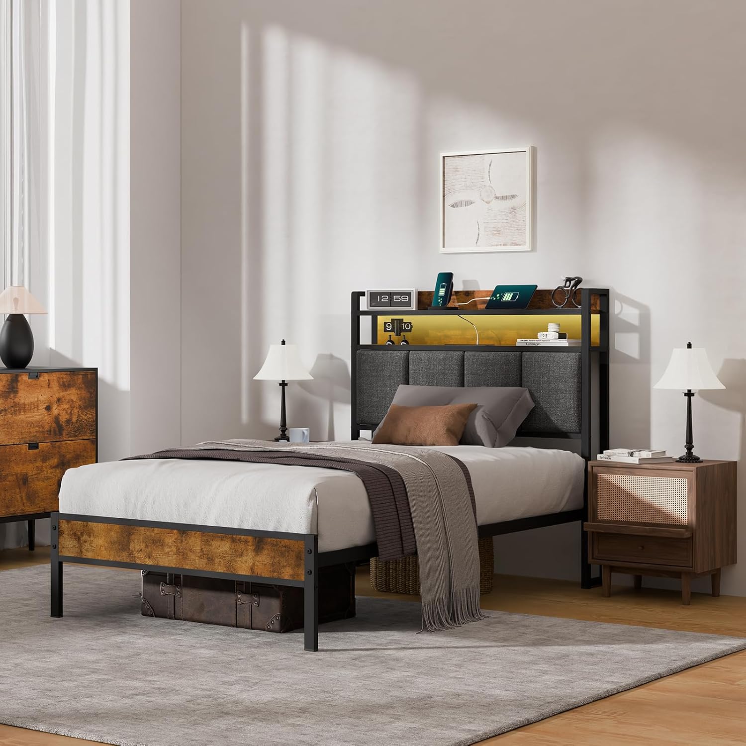 Z-hom Easy Assembly Queen Bed Frame & Headboard Footboard,Underbed Storage | Sturdy Metal Structure,Silent Anti-Slip Support,Under Bed Storage Space,No Box Spring Needed,Modern Bedroom Furniture